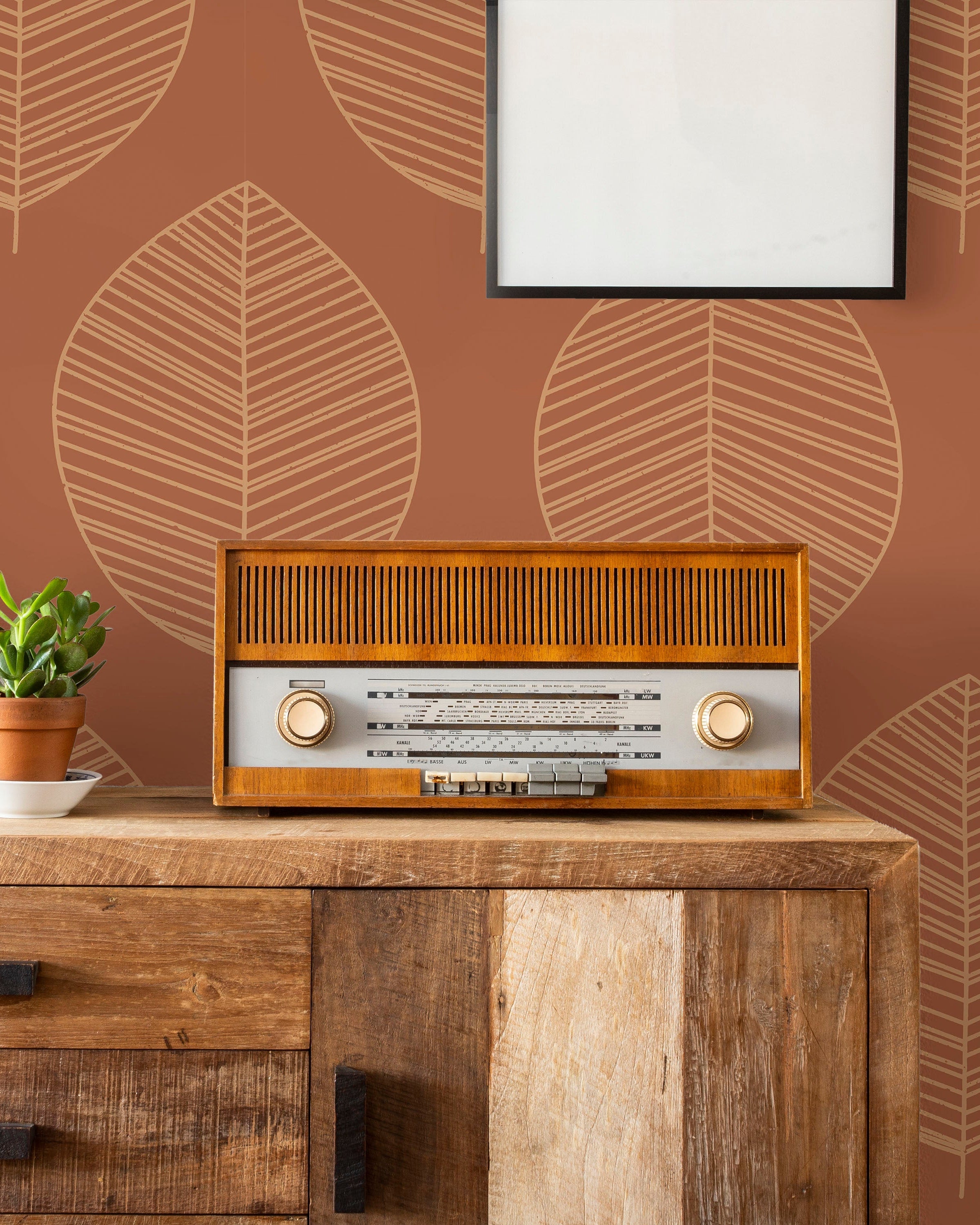 Leaf Texture Peel and Stick Wallpaper, Removable Wallpaper, Traditional Wallpaper - Red | DeccoPrint