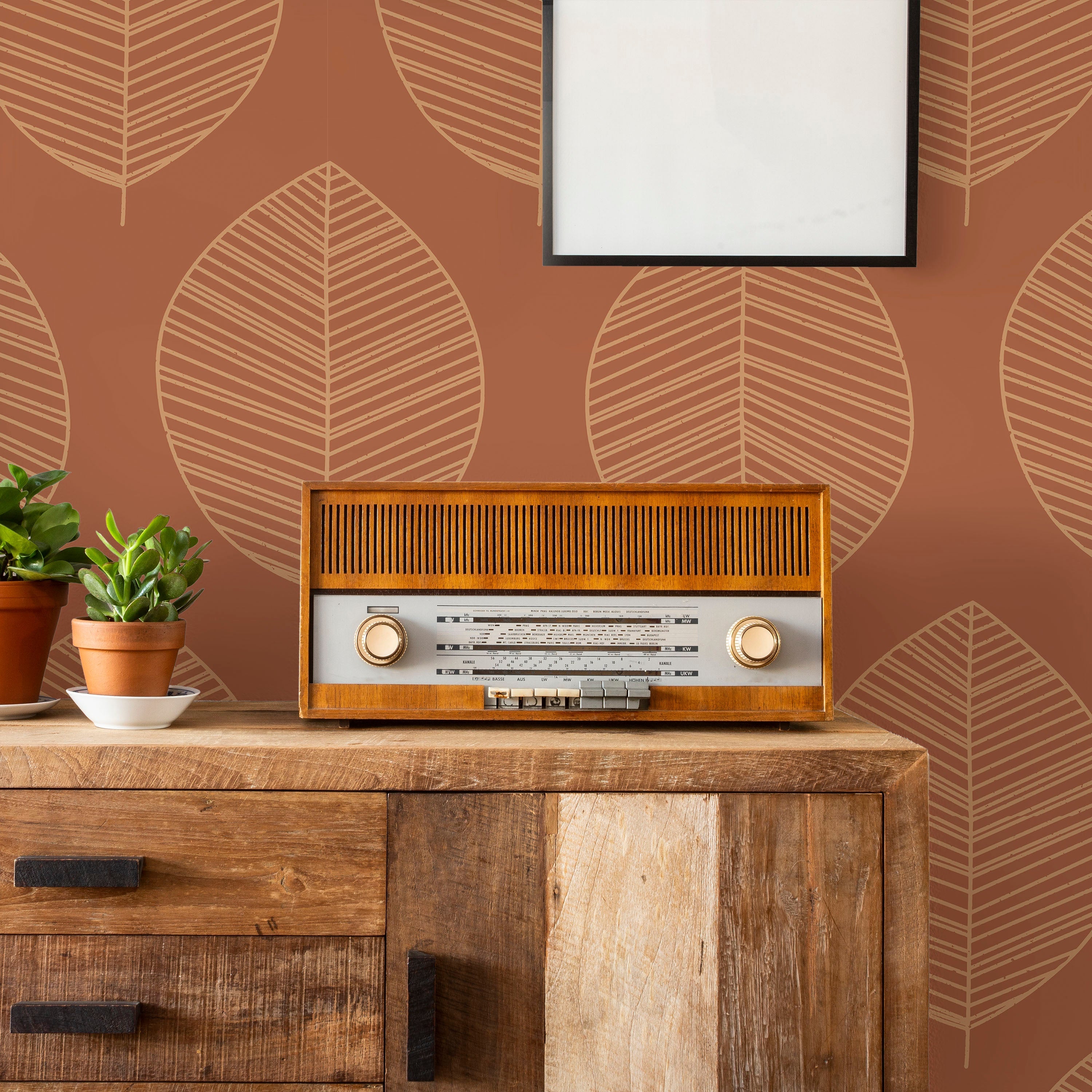 Leaf Texture Peel and Stick Wallpaper, Removable Wallpaper, Traditional Wallpaper - Red | DeccoPrint