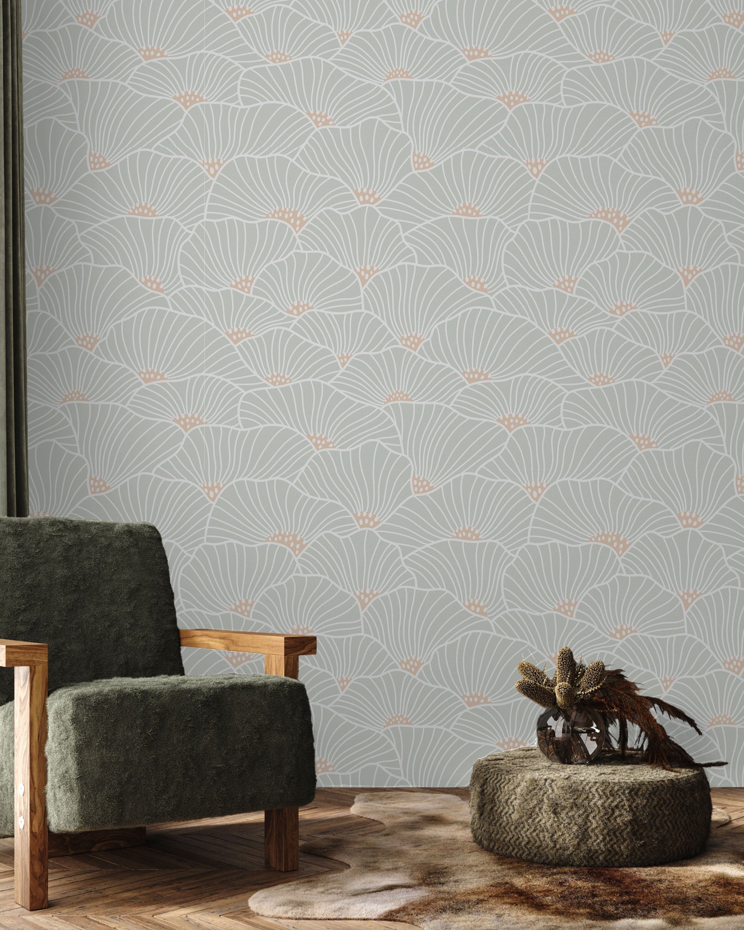 Modern Floral Peel and Stick Wallpaper, Removable Wallpaper, Traditional Wallpaper - Light | DeccoPrint