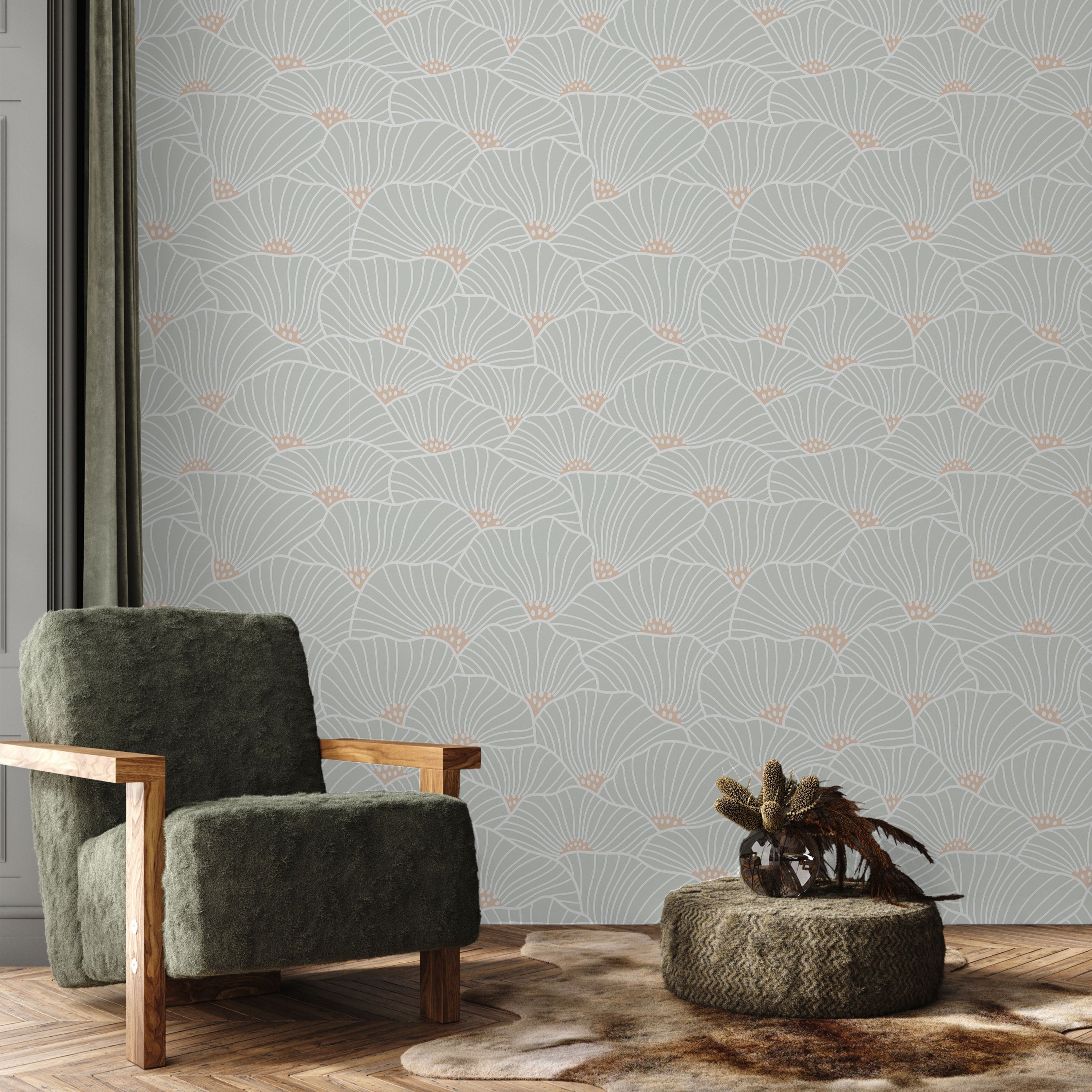 Modern Floral Peel and Stick Wallpaper, Removable Wallpaper, Traditional Wallpaper - Light | DeccoPrint