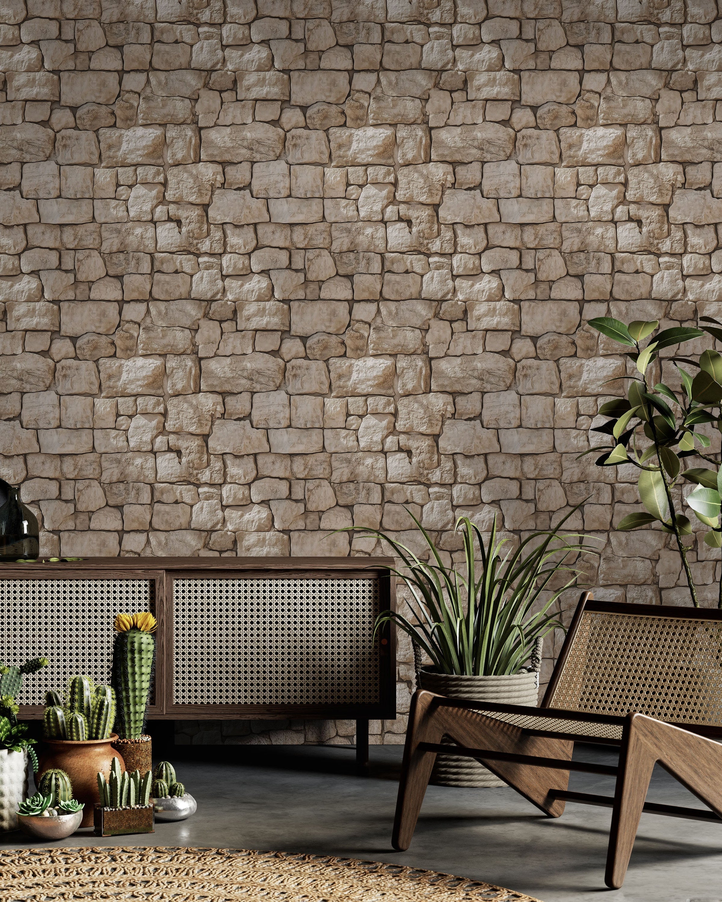 Urban Masonry Peel and Stick Wallpaper, Removable Wallpaper, Traditional Wallpaper - Sandstone Beige | DeccoPrint