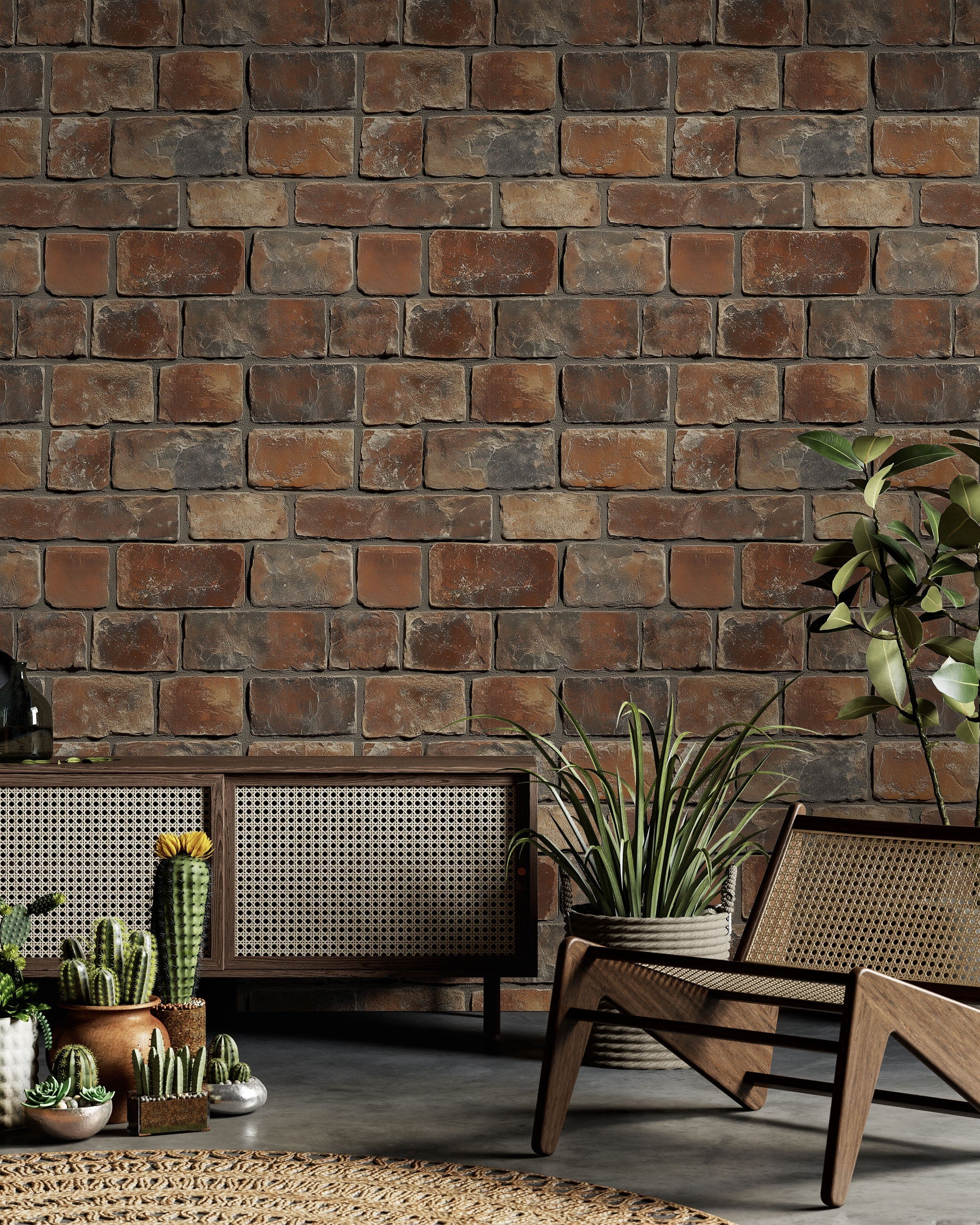 Urban Masonry Peel and Stick Wallpaper, Removable Wallpaper, Traditional Wallpaper - Rust Brown Bricks | DeccoPrint