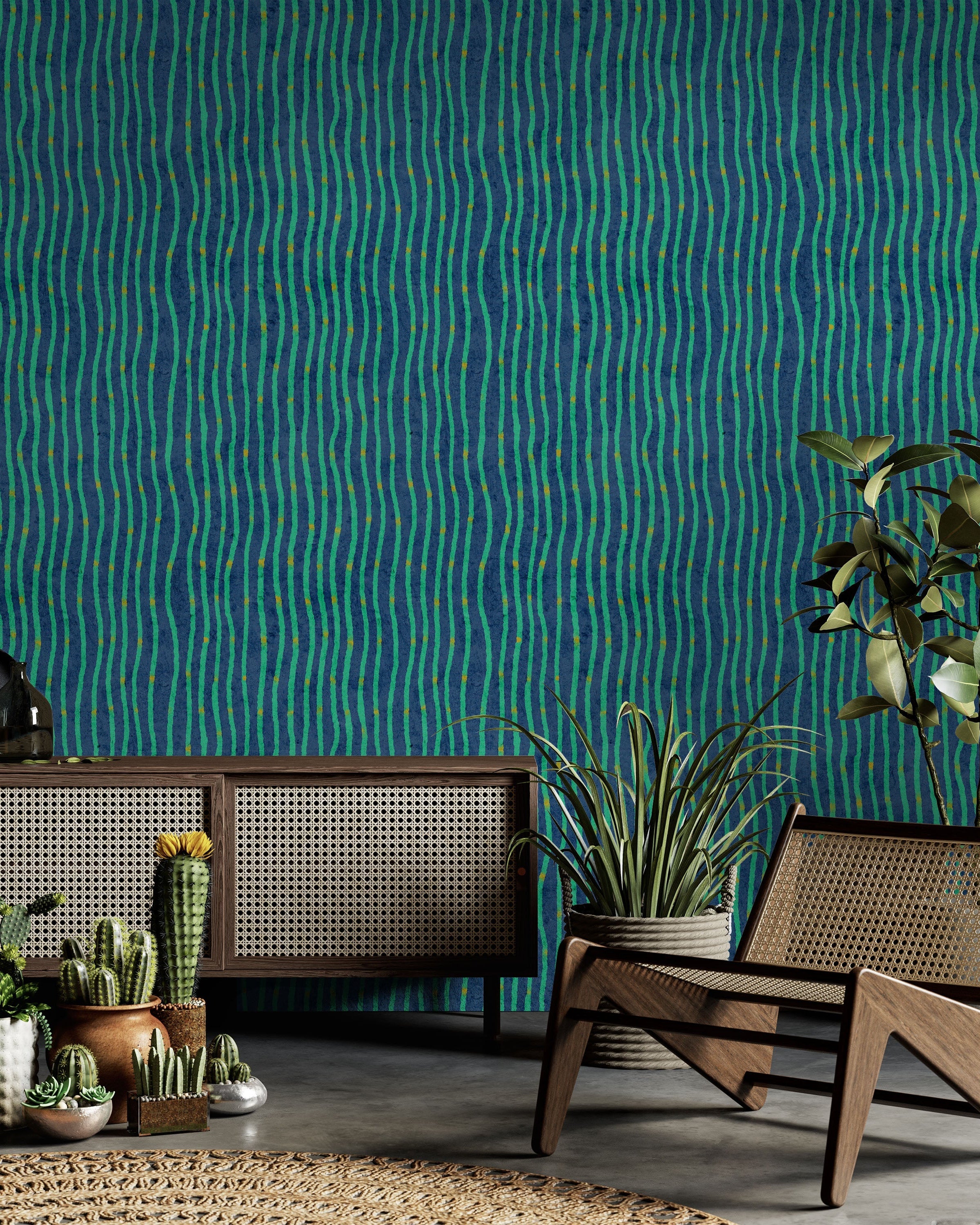 Furuya Korin x Edo Stream Peel and Stick Wallpaper, Removable Wallpaper, Traditional Wallpaper - Deep Cyan | DeccoPrint