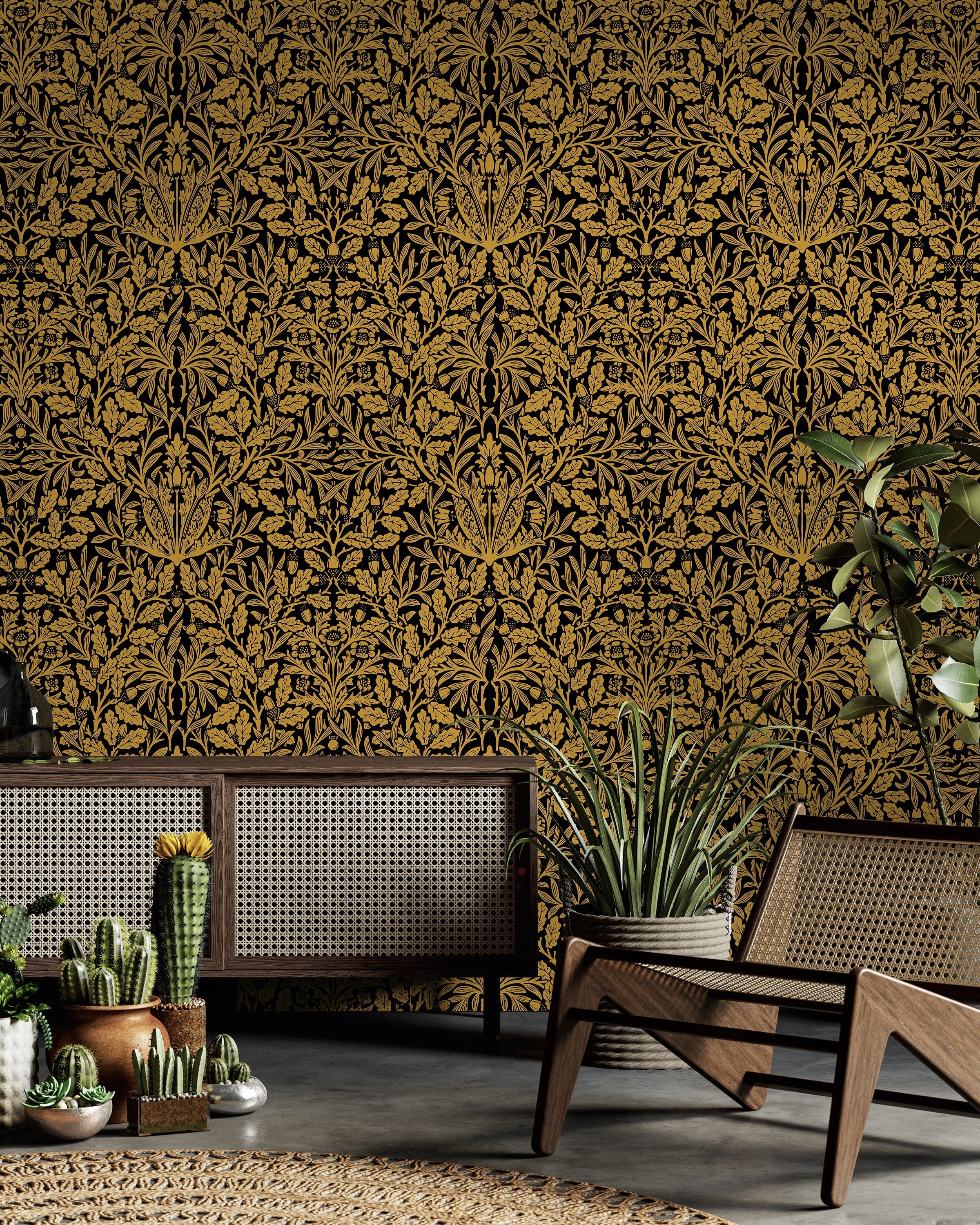 William Morris X Acorn Peel and Stick Wallpaper, Removable Wallpaper, Traditional Wallpaper - Gold | DeccoPrint