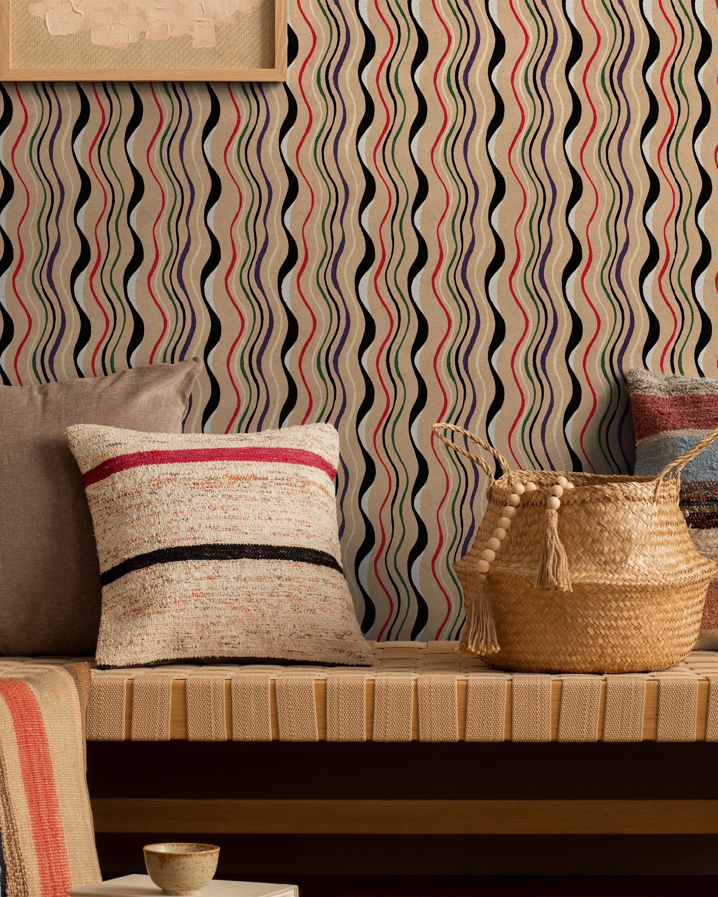 Furuya Korin x Korin Waves Peel and Stick Wallpaper, Removable Wallpaper, Traditional Wallpaper - Sand Beige | DeccoPrint