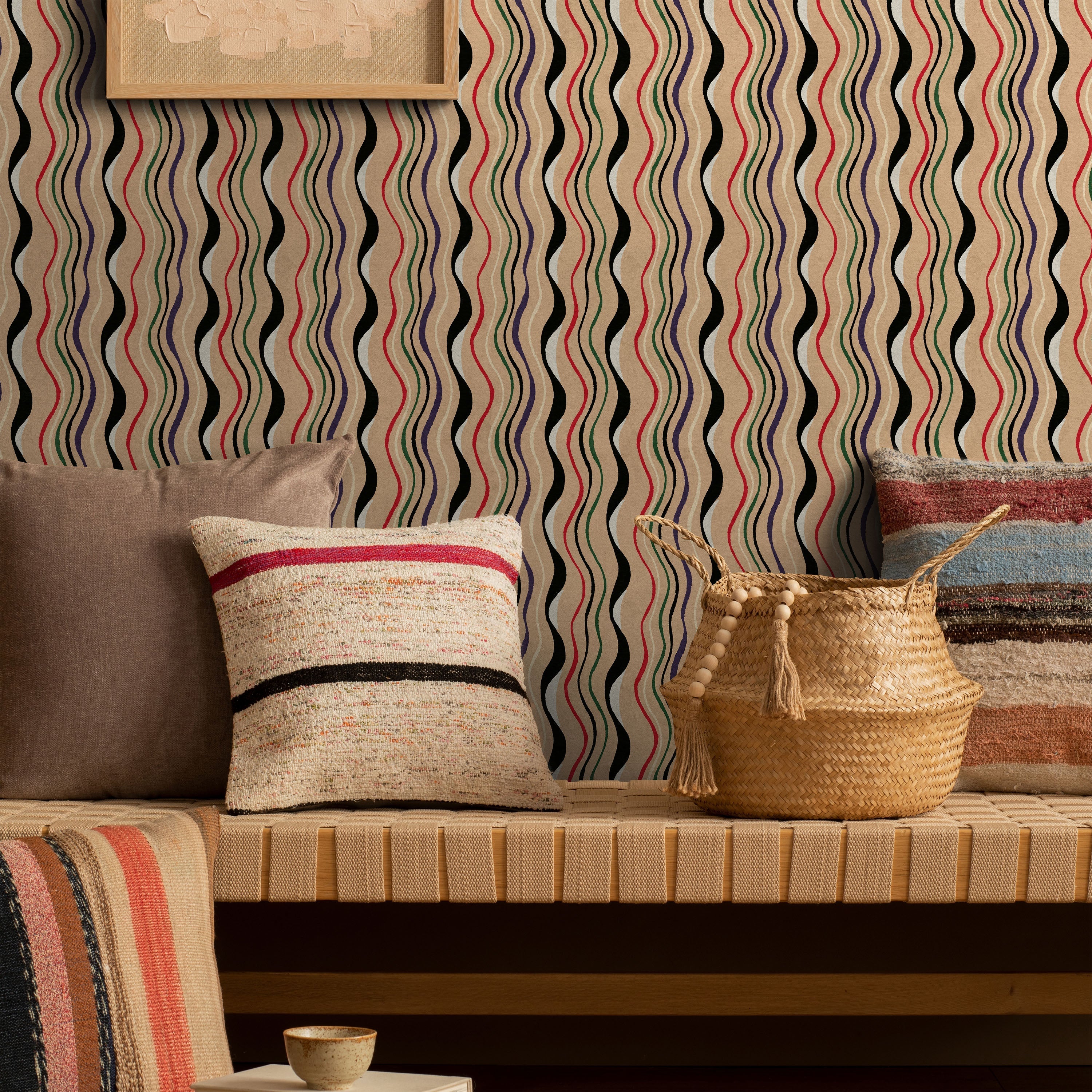 Furuya Korin x Korin Waves Peel and Stick Wallpaper, Removable Wallpaper, Traditional Wallpaper - Sand Beige | DeccoPrint