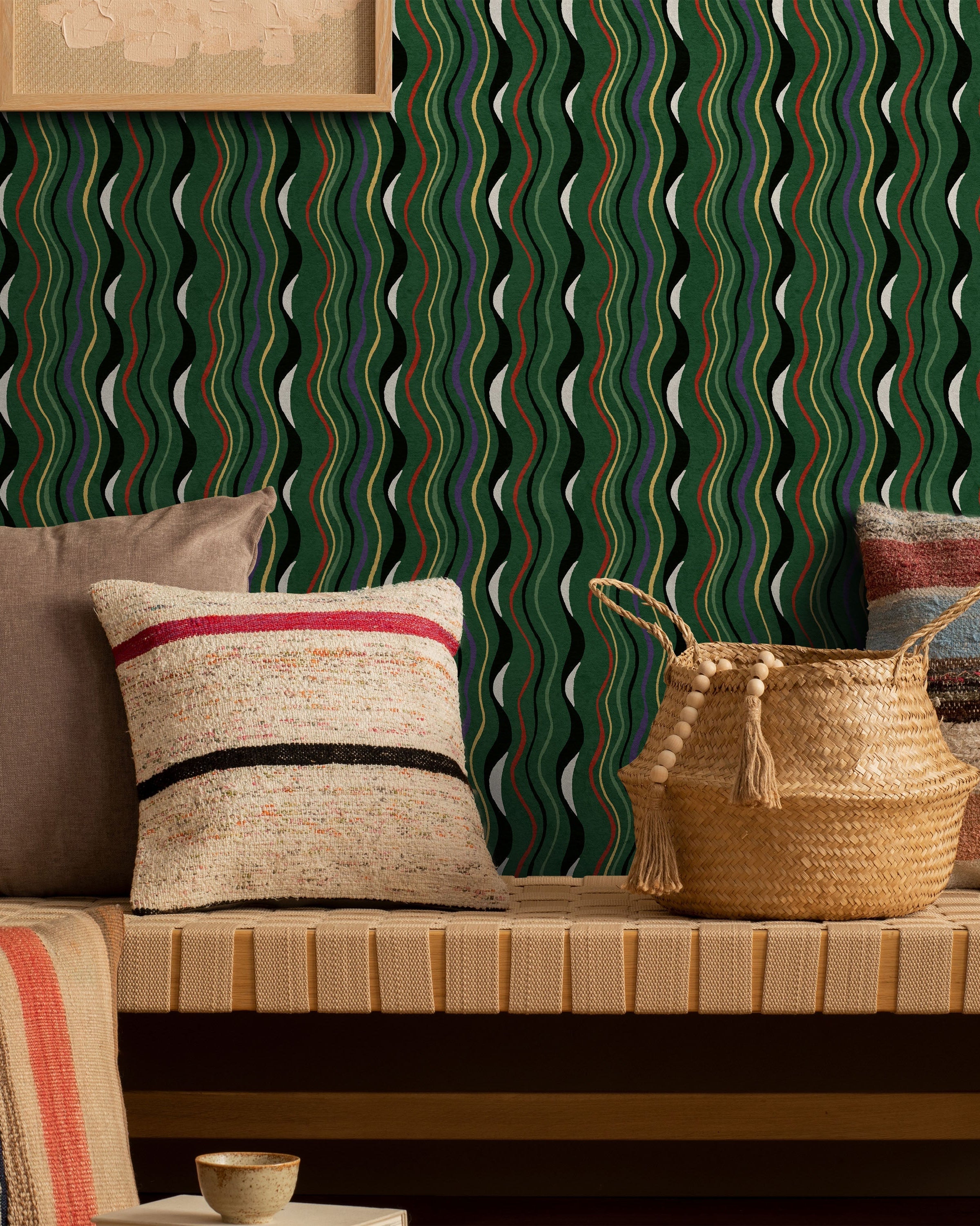 Furuya Korin x Korin Waves Peel and Stick Wallpaper, Removable Wallpaper, Traditional Wallpaper - Deep Green | DeccoPrint