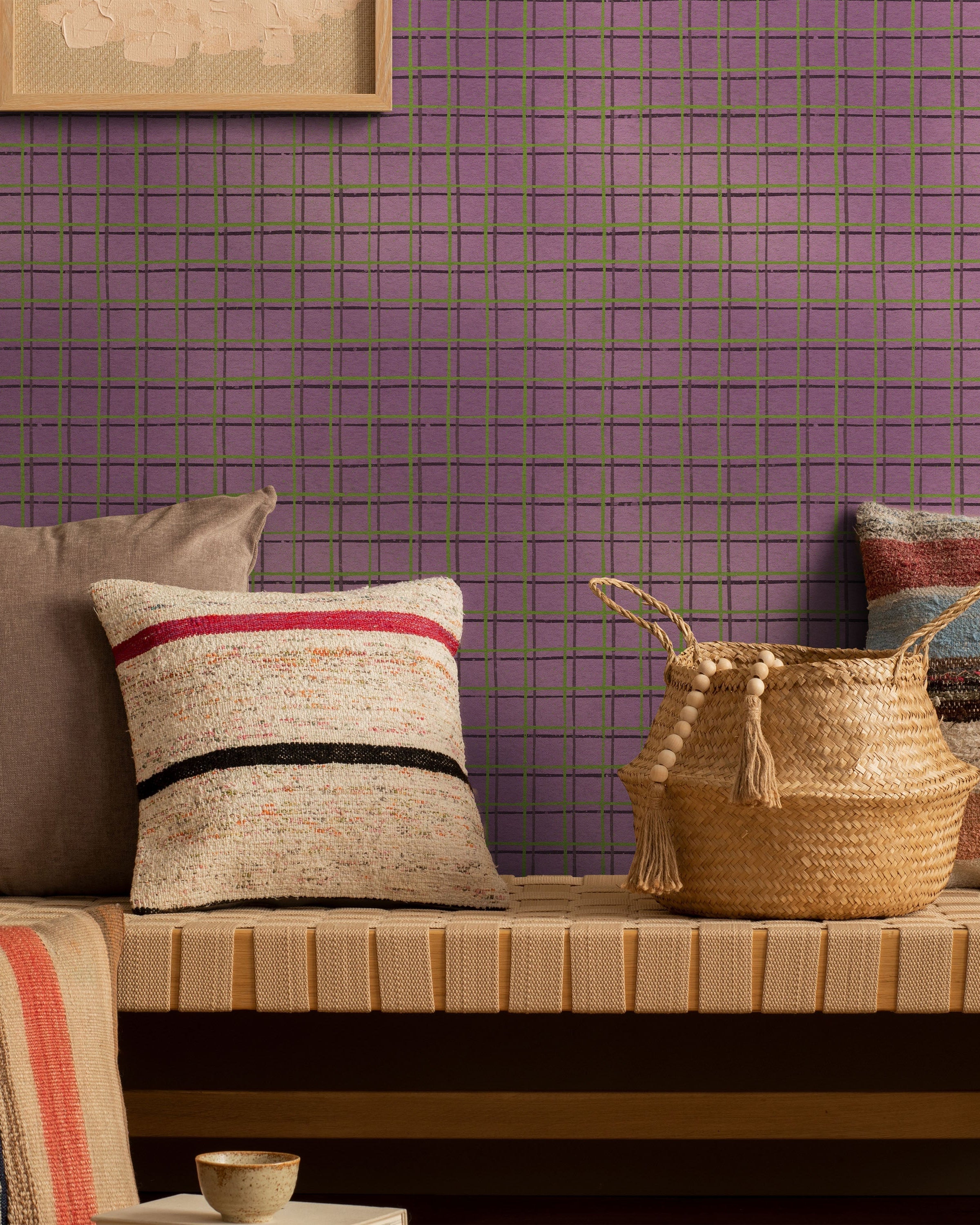 Furuya Korin x Korin Zen Grid Peel and Stick Wallpaper, Removable Wallpaper, Traditional Wallpaper - Dusty Lilac | DeccoPrint