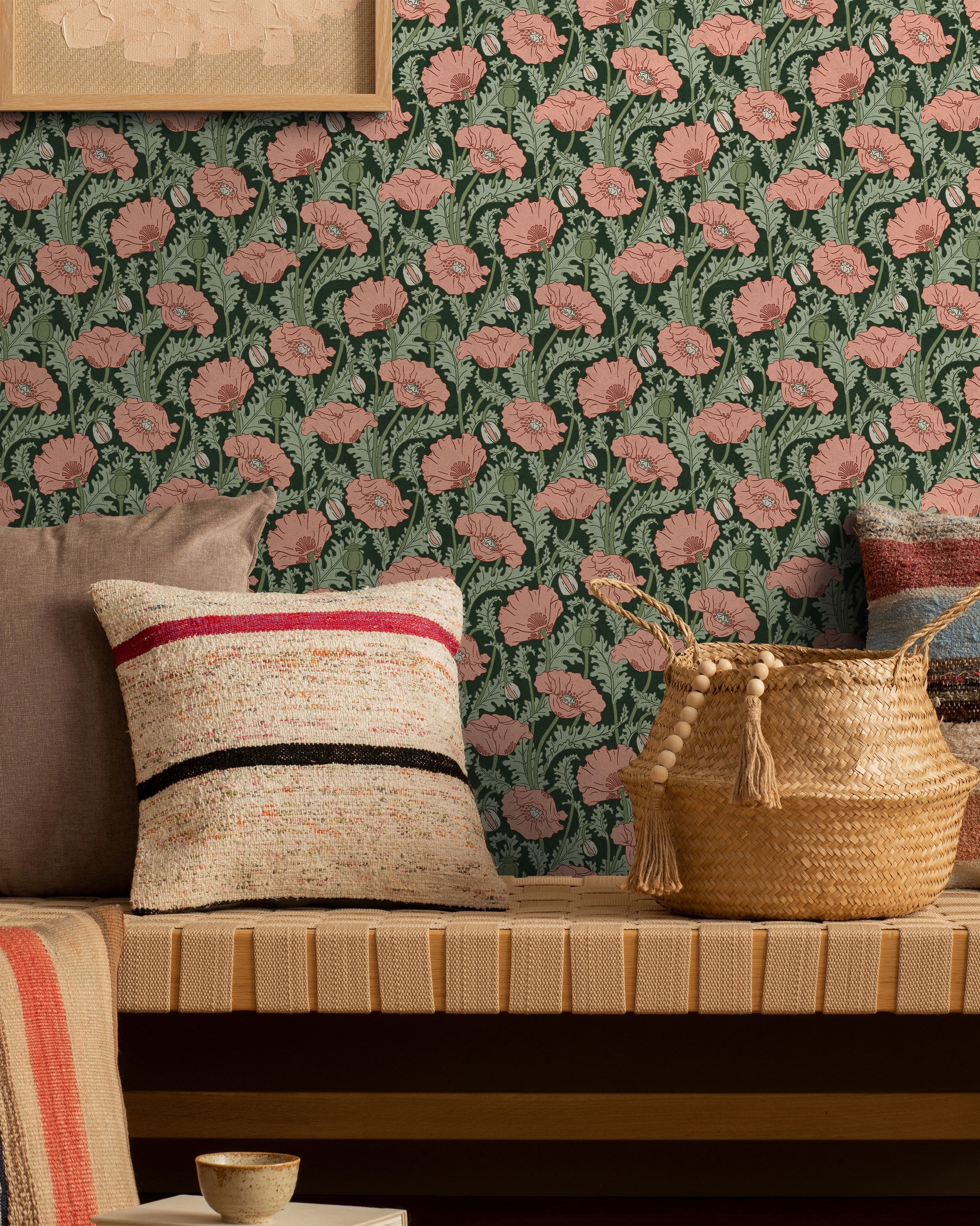 Maurice Pillard Verneuil x Poppy Peel and Stick Wallpaper, Removable Wallpaper, Traditional Wallpaper - Dusty Pink | DeccoPrint