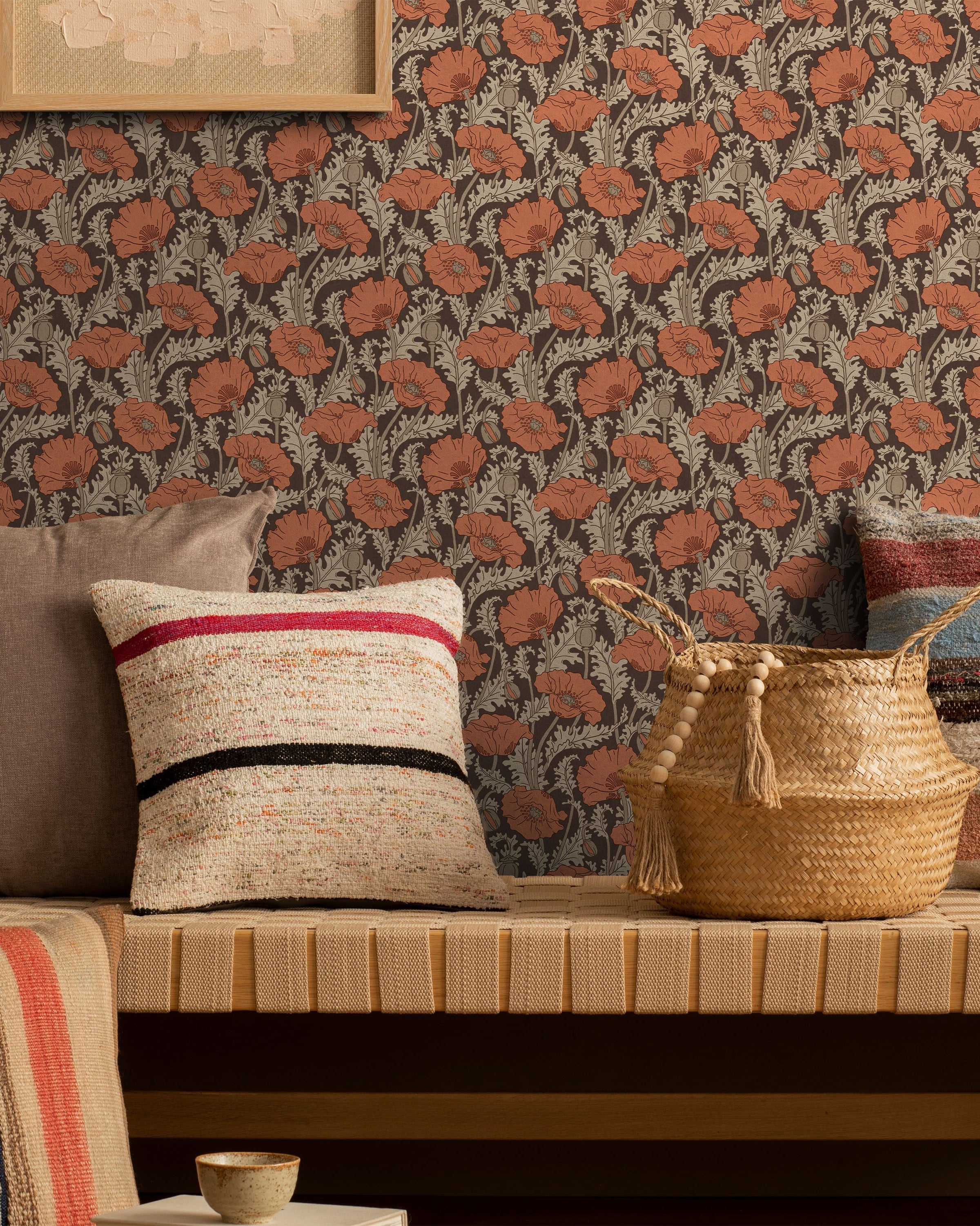 Maurice Pillard Verneuil x Poppy Peel and Stick Wallpaper, Removable Wallpaper, Traditional Wallpaper - Terracotta Orange | DeccoPrint