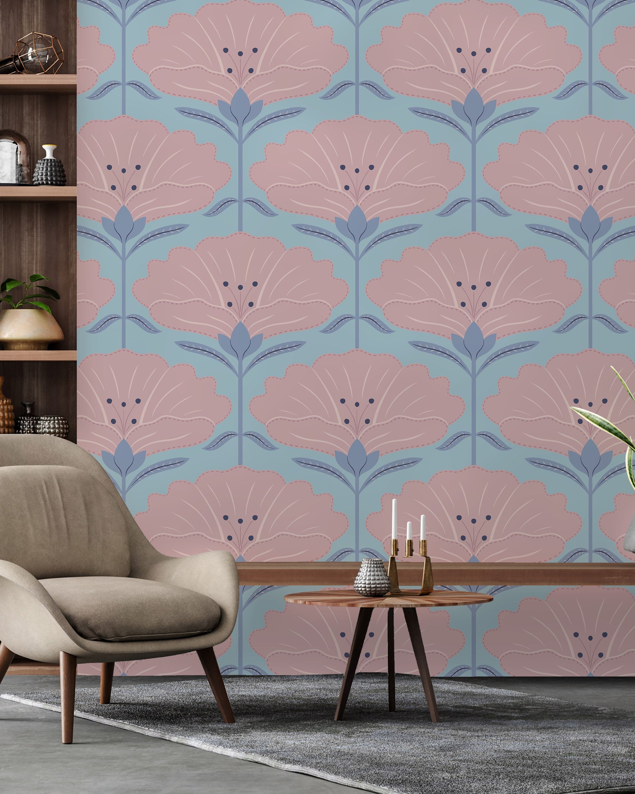 Dreamy Daisies Peel and Stick Wallpaper, Removable Wallpaper, Traditional Wallpaper - Blue | DeccoPrint