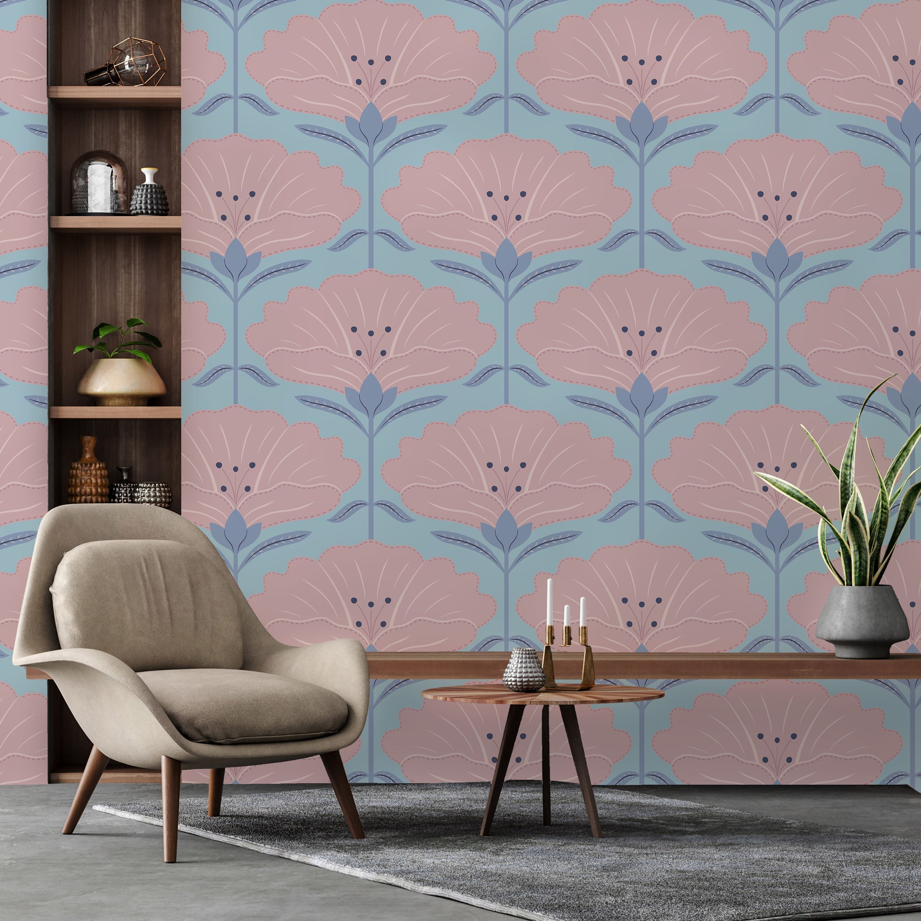 Dreamy Daisies Peel and Stick Wallpaper, Removable Wallpaper, Traditional Wallpaper - Blue | DeccoPrint