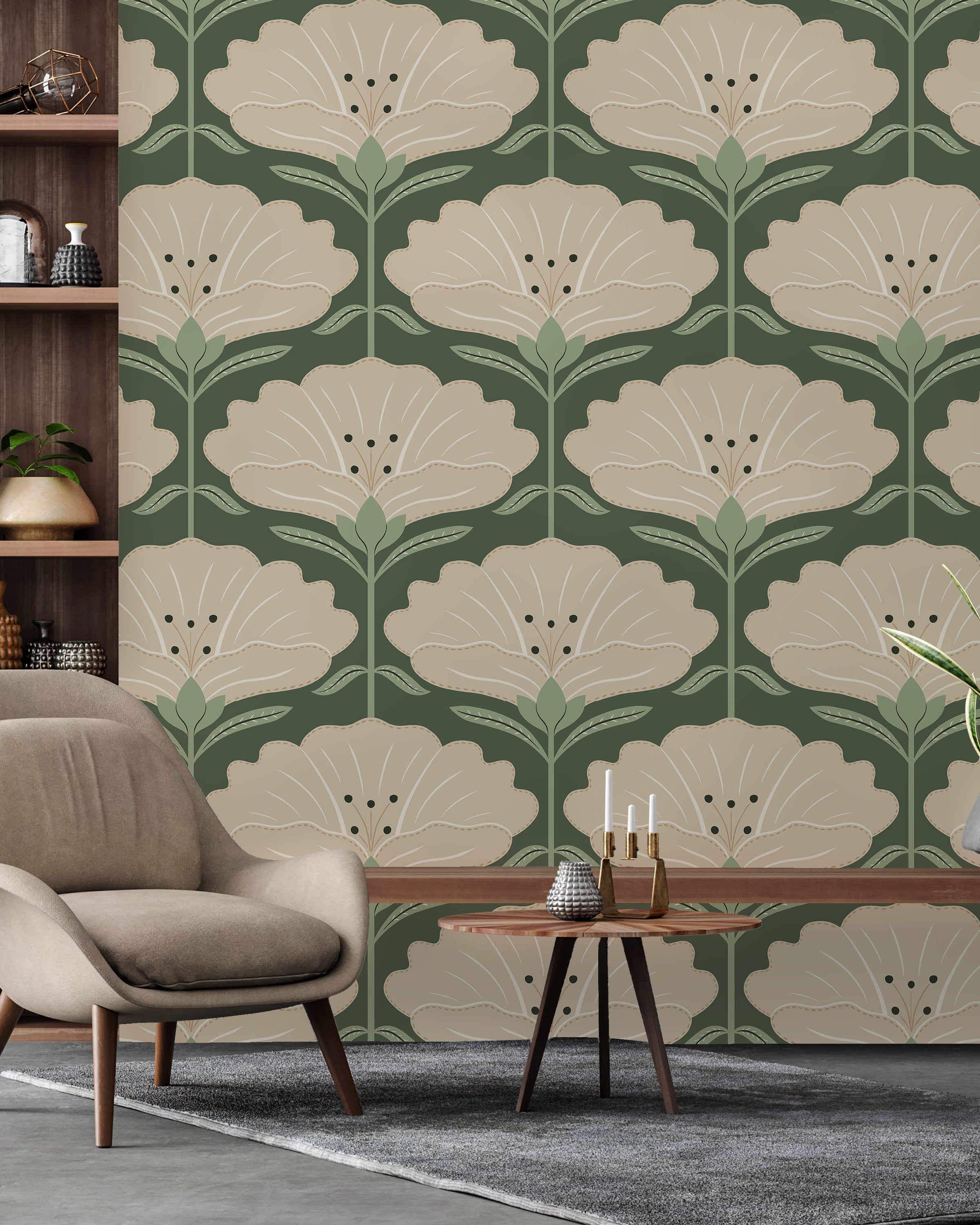 Dreamy Daisies Peel and Stick Wallpaper, Removable Wallpaper, Traditional Wallpaper - Green | DeccoPrint