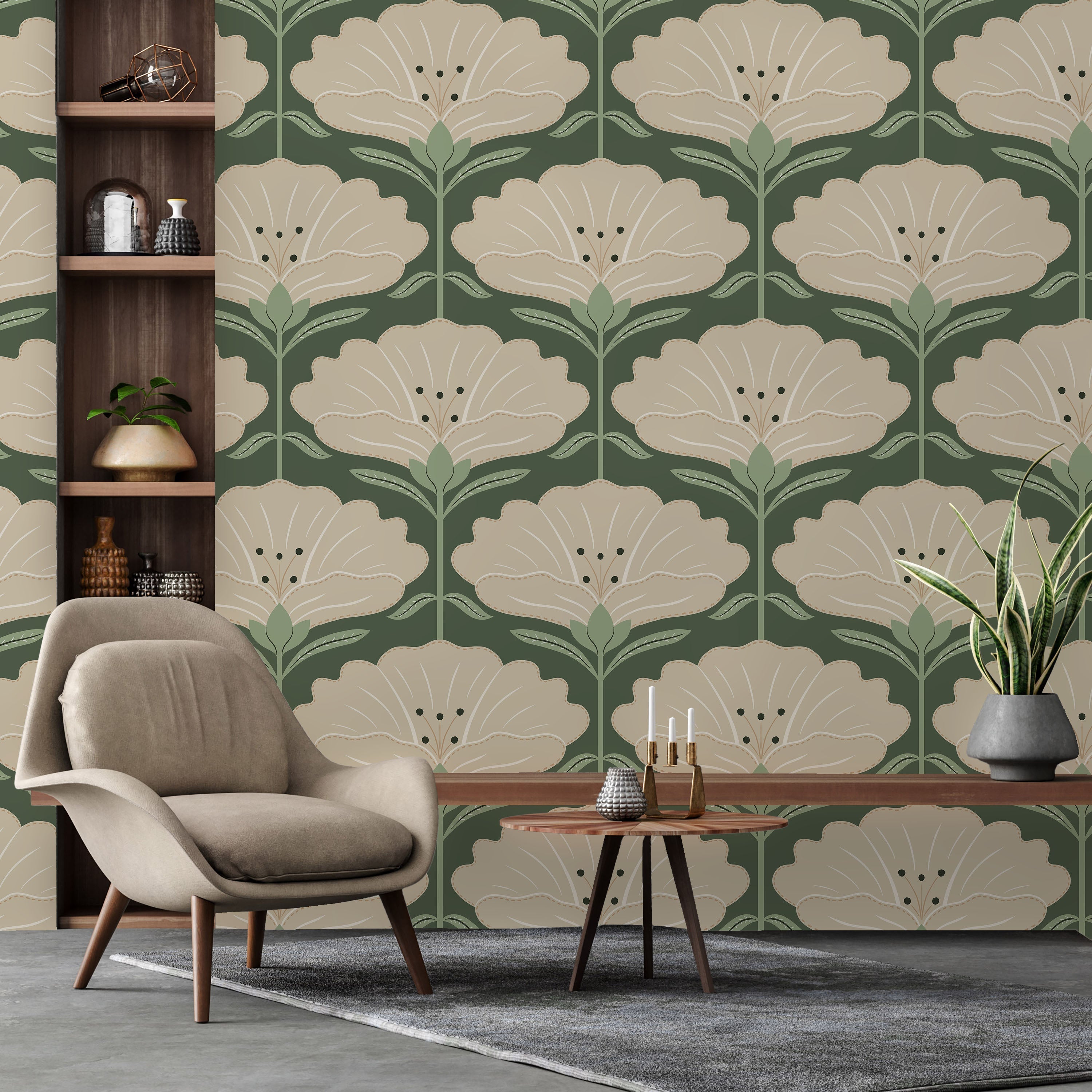 Dreamy Daisies Peel and Stick Wallpaper, Removable Wallpaper, Traditional Wallpaper - Green | DeccoPrint
