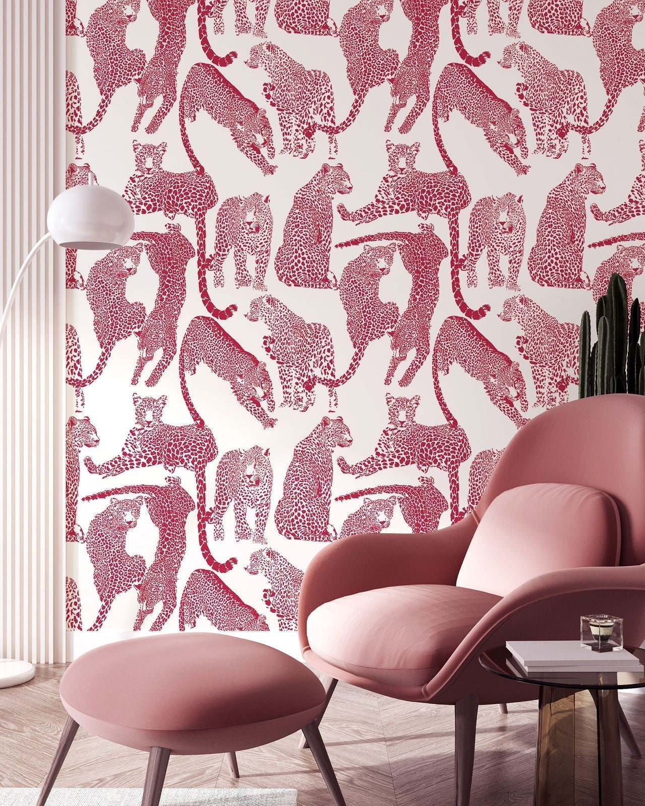Magenta Leopards Peel and Stick Wallpaper, Removable Wallpaper, Traditional Wallpaper | DeccoPrint