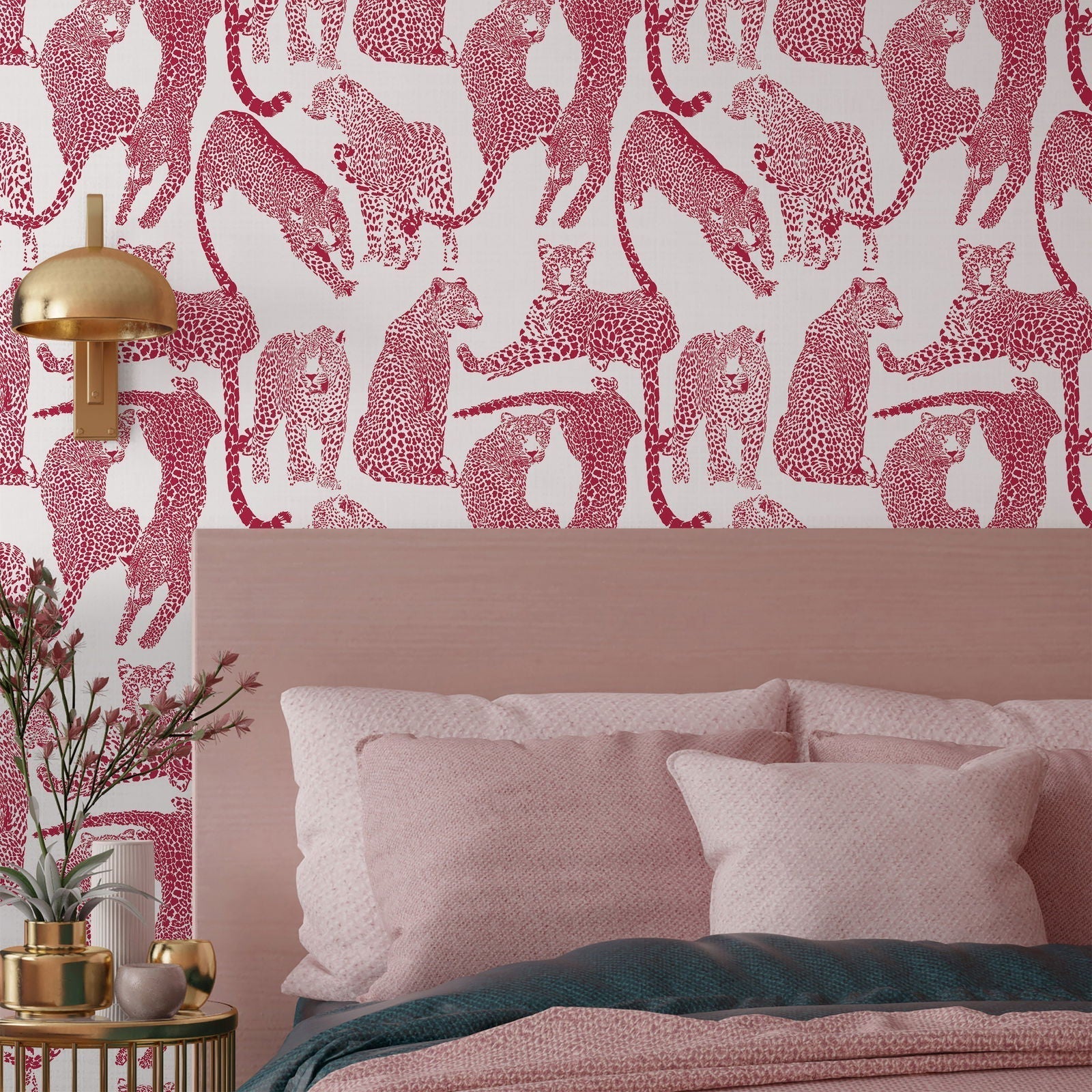 Magenta Leopards Peel and Stick Wallpaper, Removable Wallpaper, Traditional Wallpaper | DeccoPrint