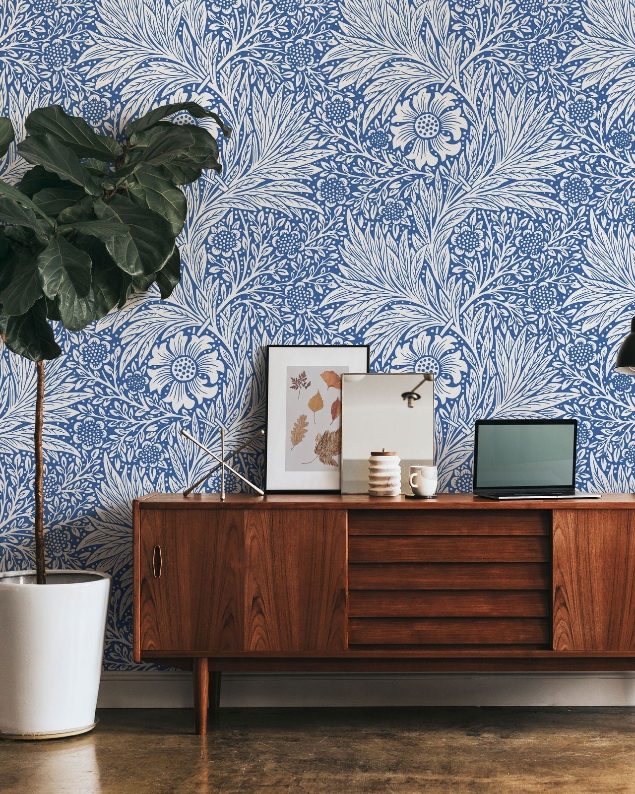 William Morris X Marigold Peel and Stick Wallpaper, Removable Wallpaper, Traditional Wallpaper - Blue | DeccoPrint