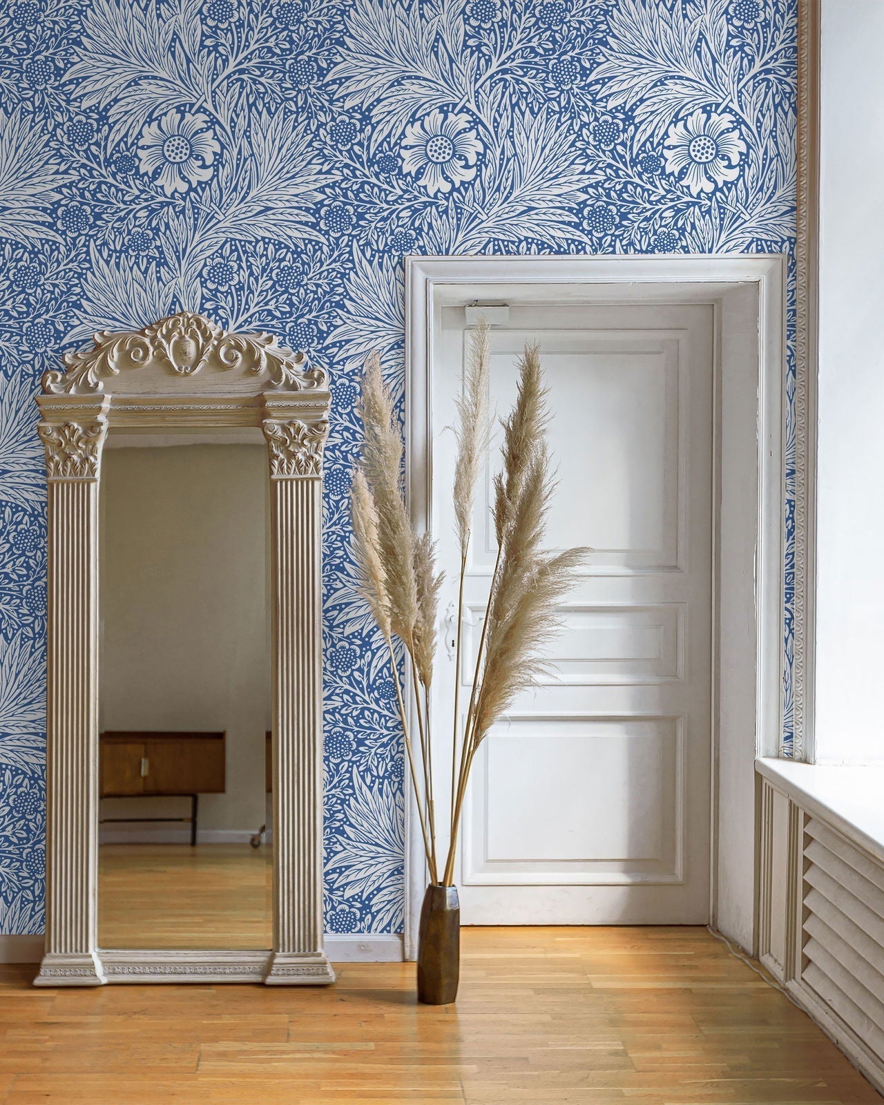 William Morris X Marigold Peel and Stick Wallpaper, Removable Wallpaper, Traditional Wallpaper - Blue | DeccoPrint