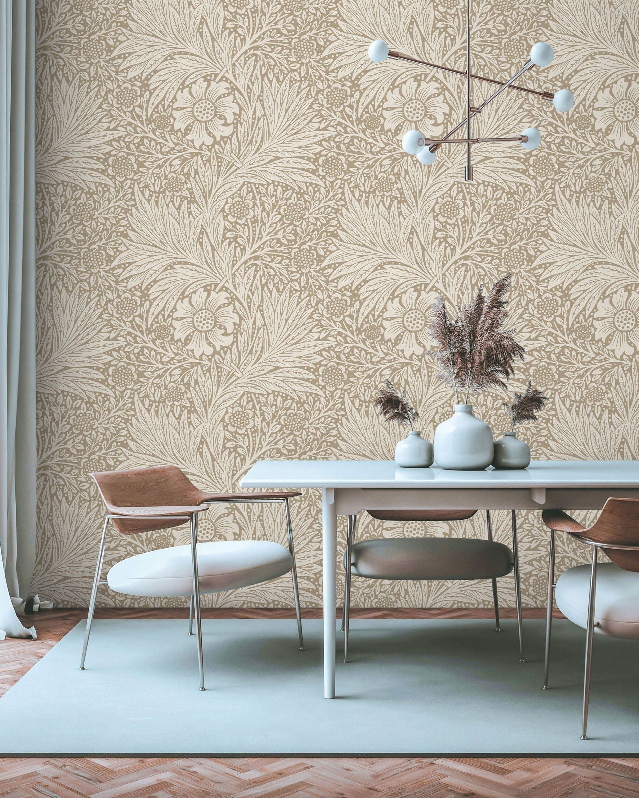 William Morris X Marigold Peel and Stick Wallpaper, Removable Wallpaper, Traditional Wallpaper - Brown | DeccoPrint