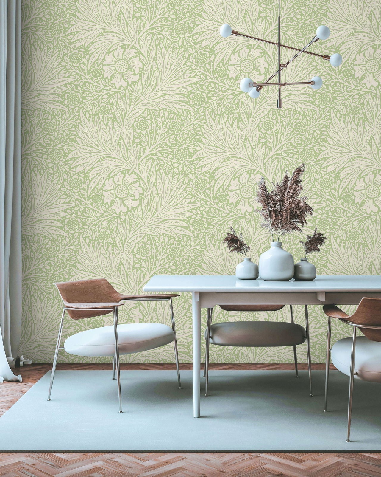 William Morris X Marigold Peel and Stick Wallpaper, Removable Wallpaper, Traditional Wallpaper - Green | DeccoPrint