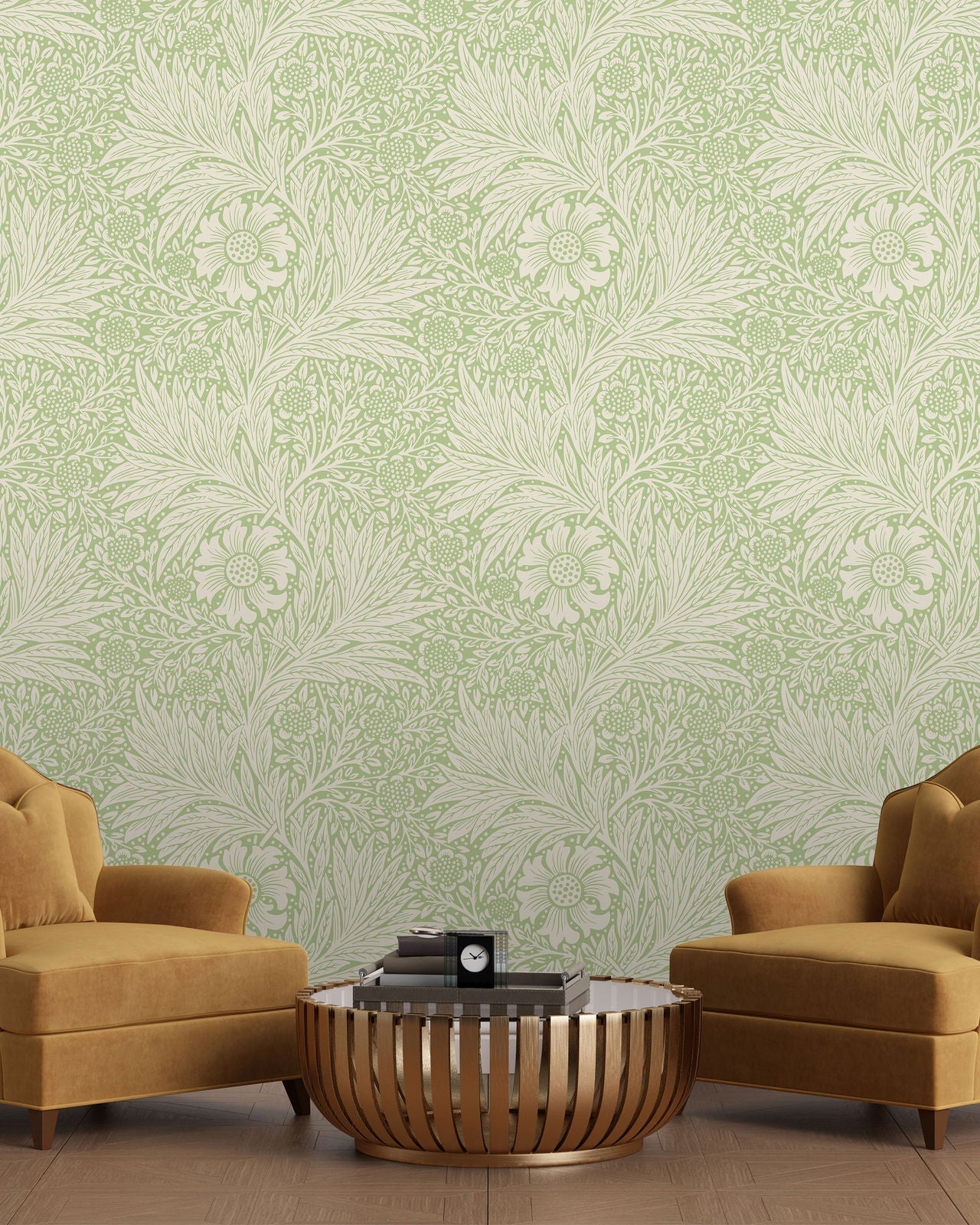 William Morris X Marigold Peel and Stick Wallpaper, Removable Wallpaper, Traditional Wallpaper - Green | DeccoPrint