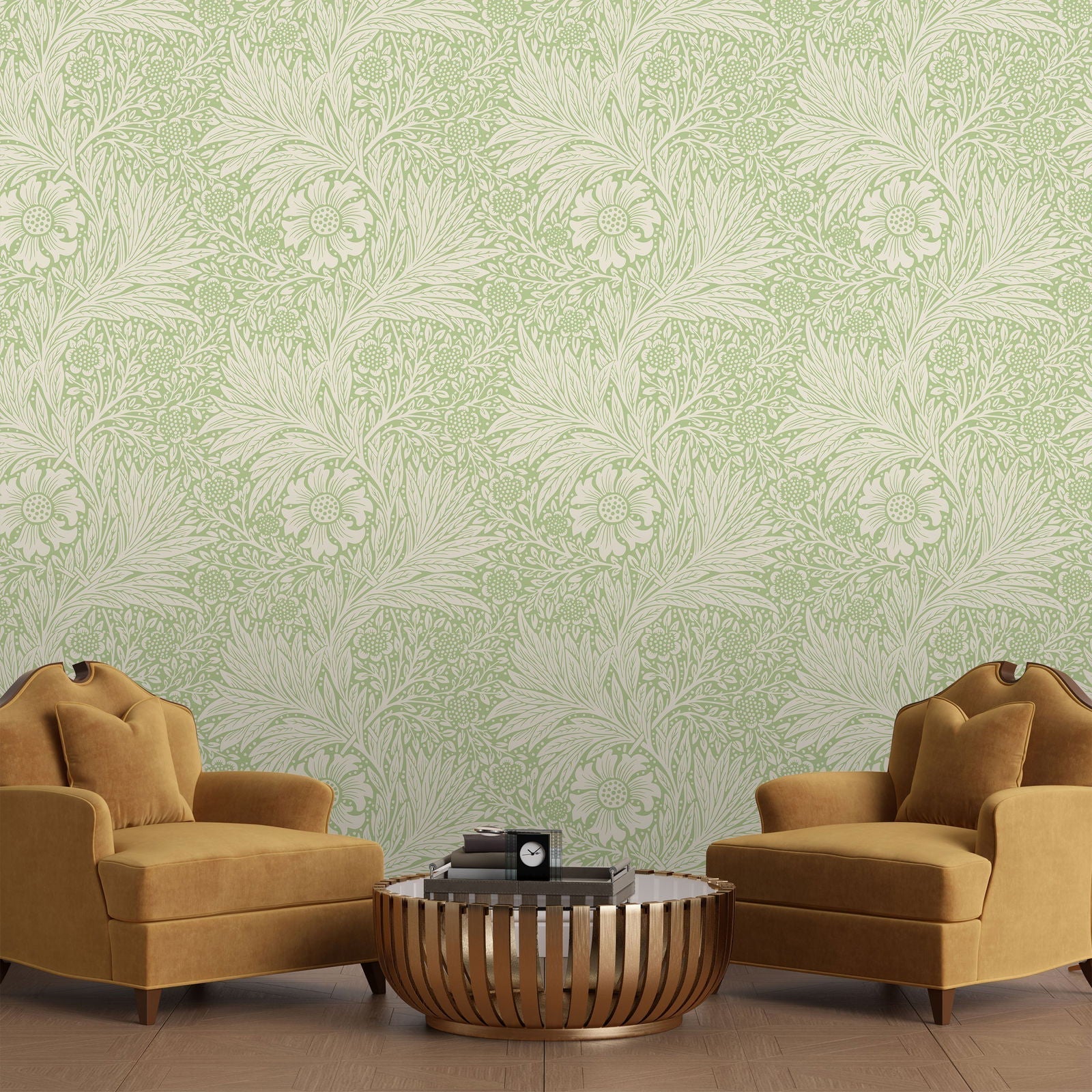 William Morris X Marigold Peel and Stick Wallpaper, Removable Wallpaper, Traditional Wallpaper - Green | DeccoPrint