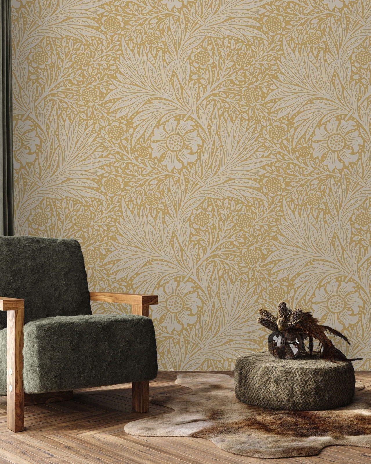 William Morris X Marigold Peel and Stick Wallpaper, Removable Wallpaper, Traditional Wallpaper - Yellow | DeccoPrint