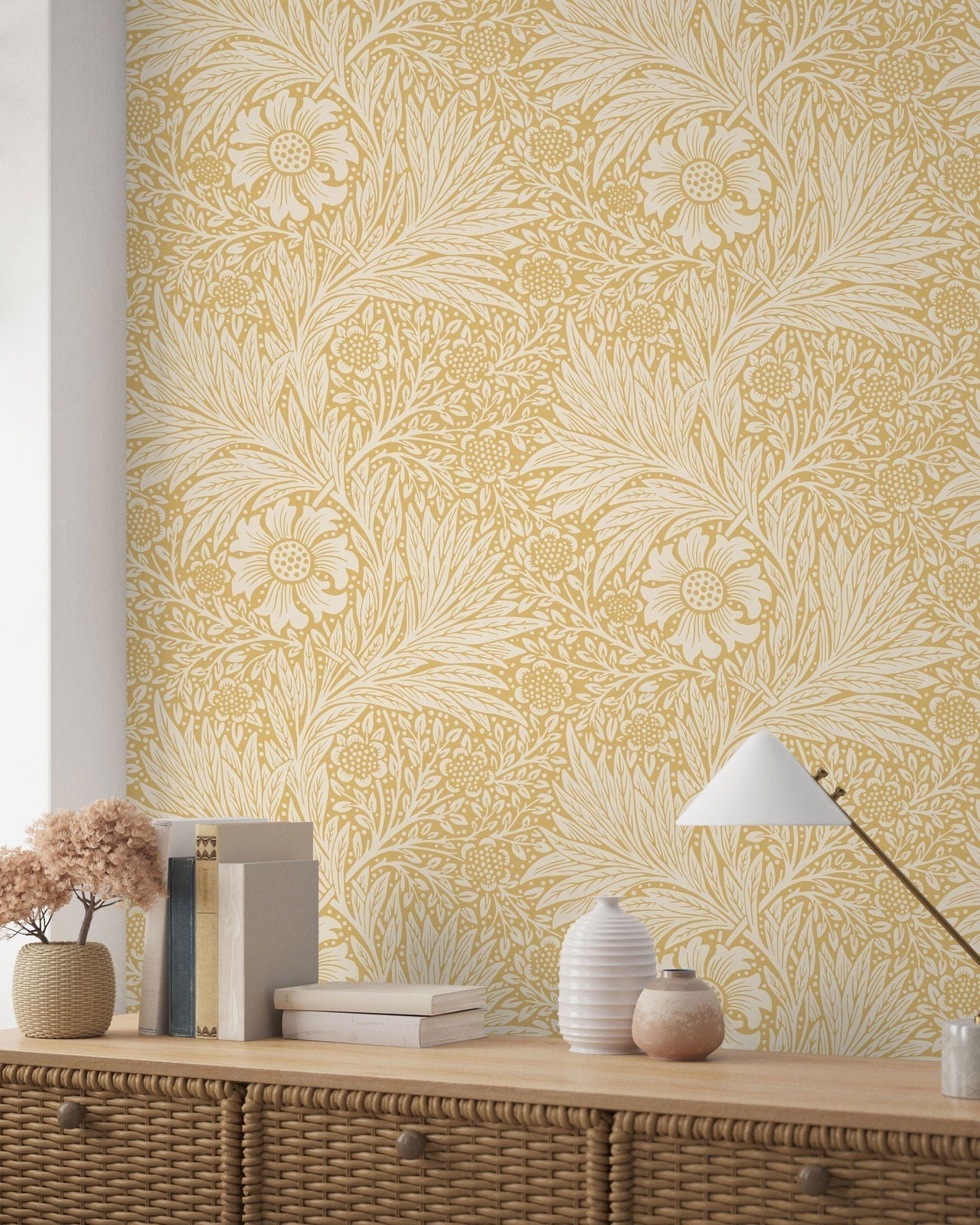 William Morris X Marigold Peel and Stick Wallpaper, Removable Wallpaper, Traditional Wallpaper - Yellow | DeccoPrint