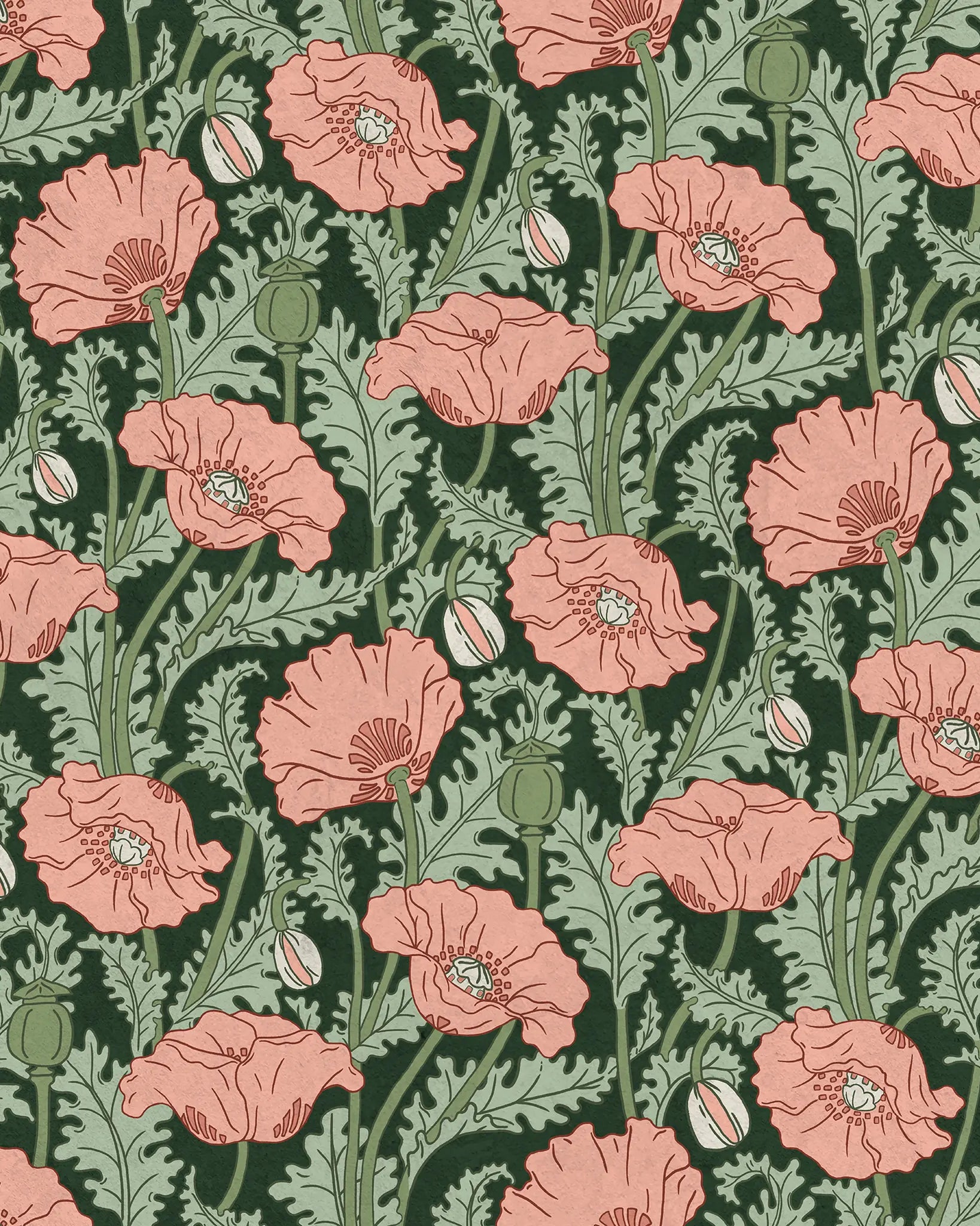 Maurice Pillard Verneuil x Poppy Peel and Stick Wallpaper, Removable Wallpaper, Traditional Wallpaper - Dusty Pink | DeccoPrint