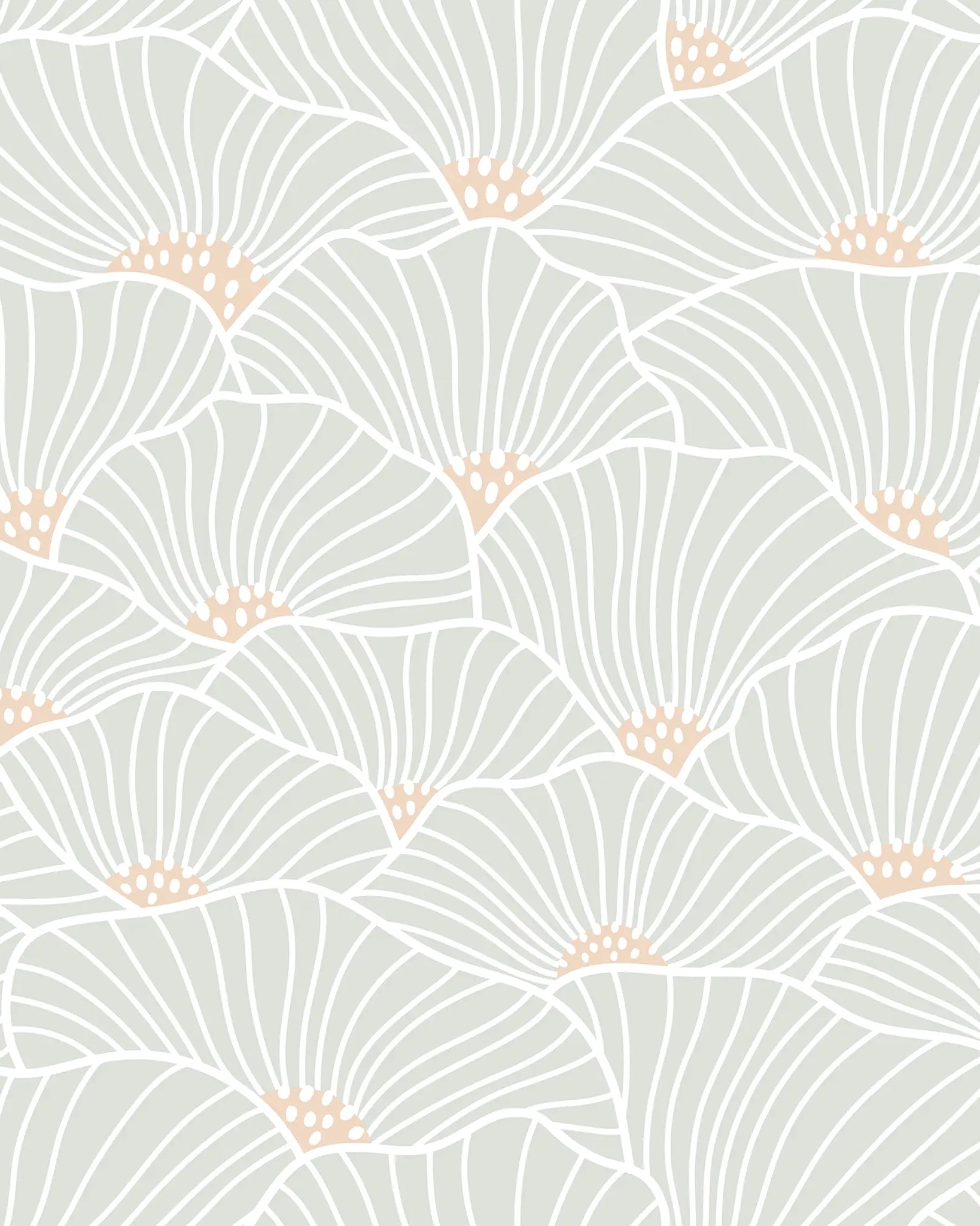 Patterned wallpaper with geometric design on a light gray background