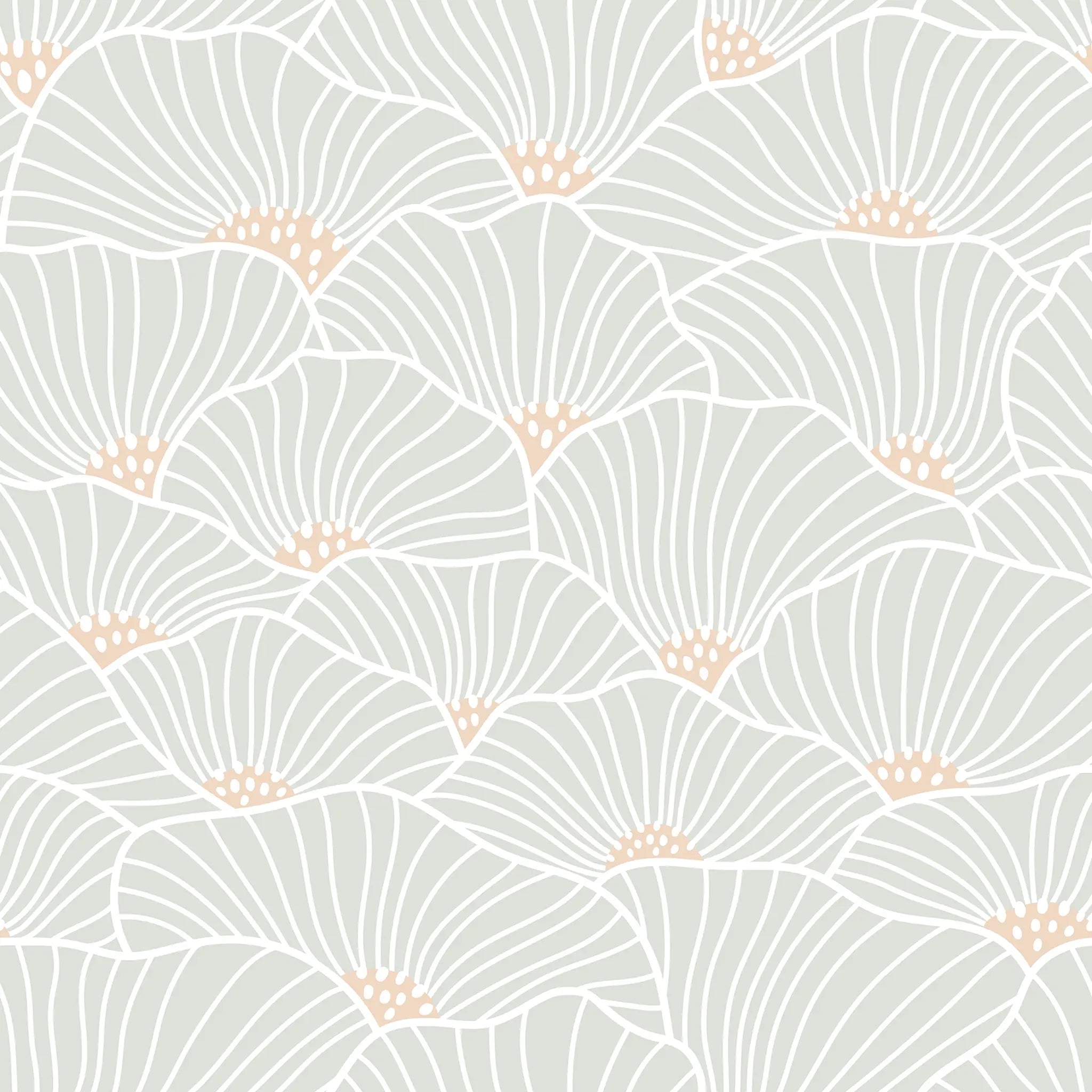 Patterned wallpaper with geometric design on a light gray background