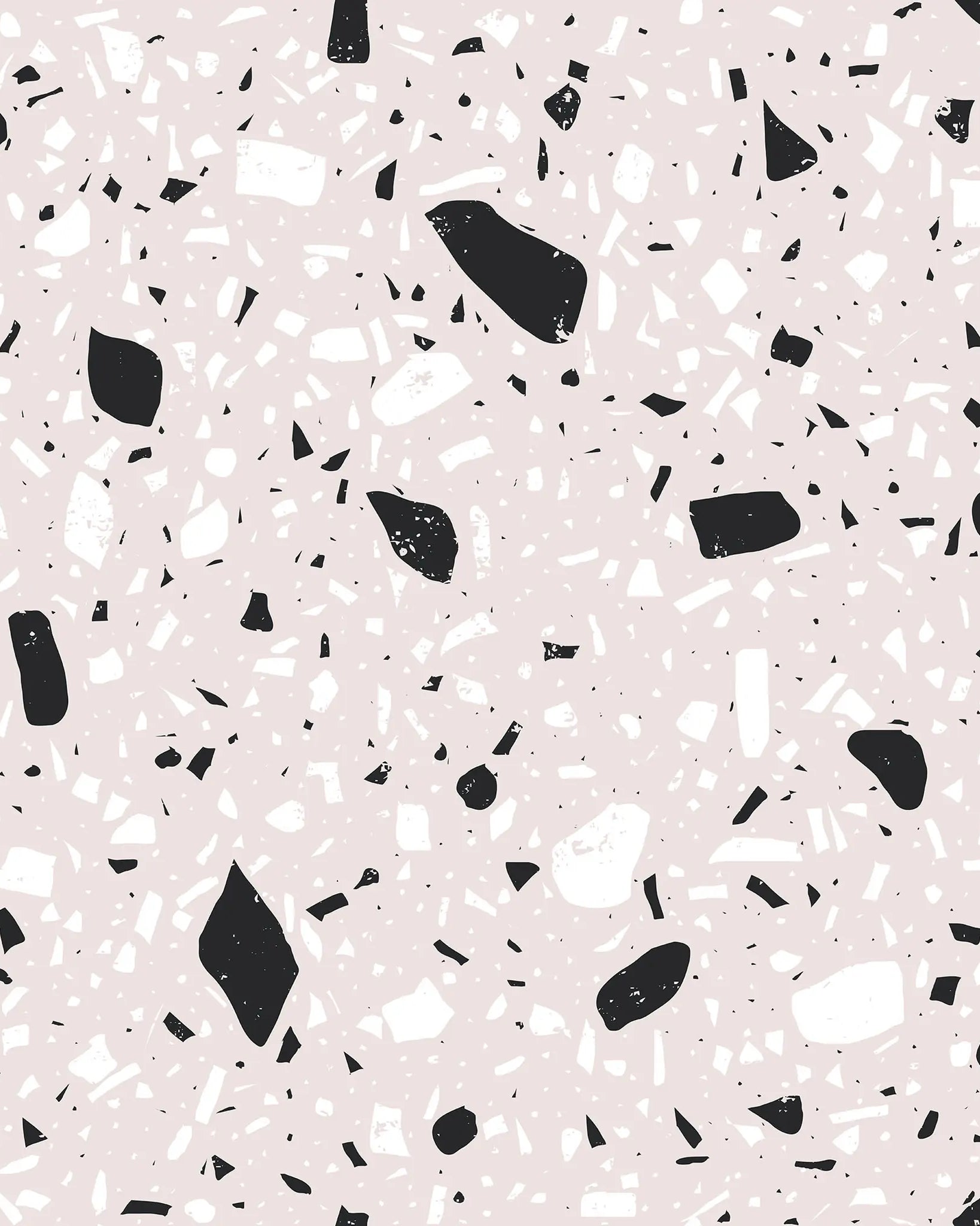 Pattern of black, white, and gray terrazzo on a pink background