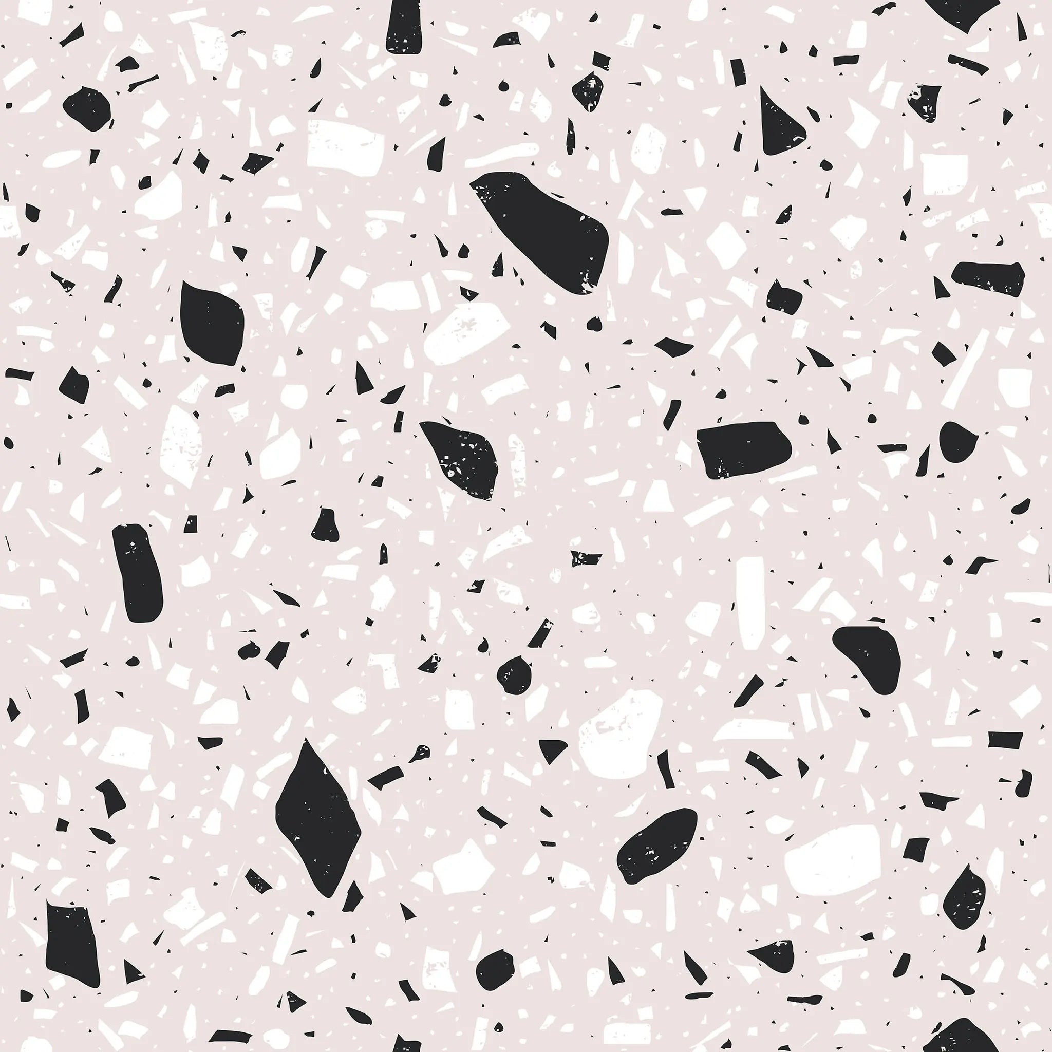 Pattern of black, white, and gray terrazzo on a pink background