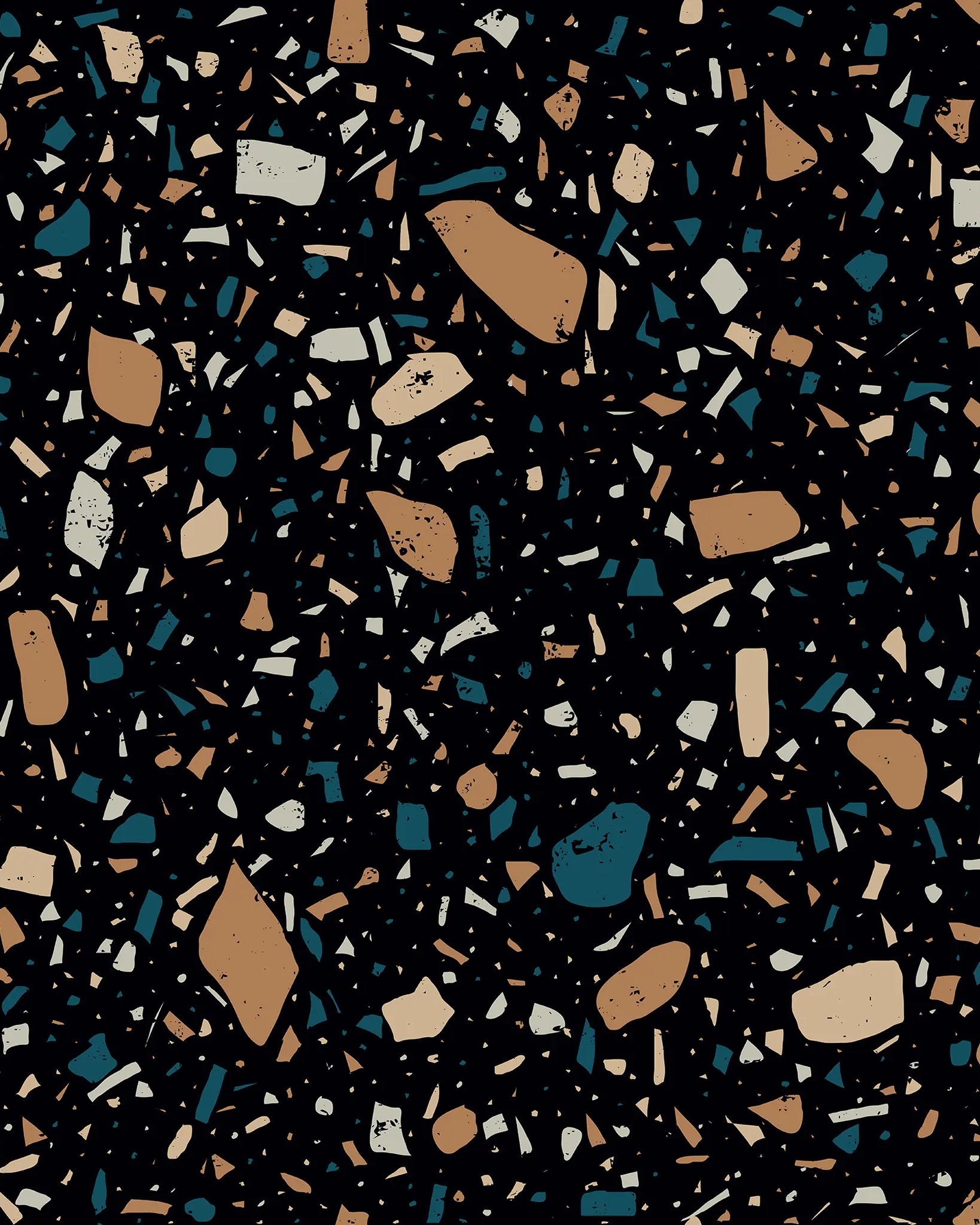 Terrazzo pattern with multicolored chips on a black background