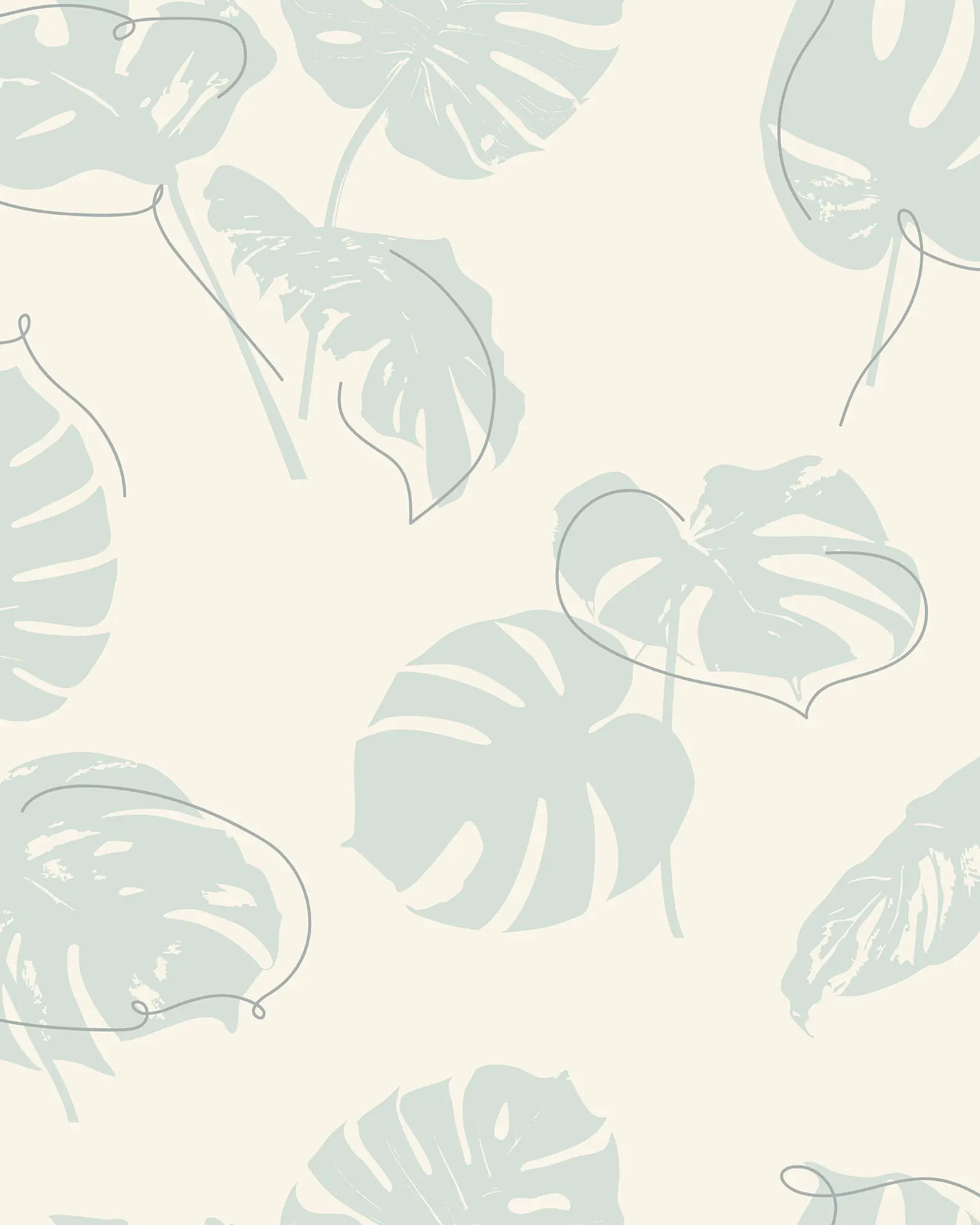 Pattern of light blue monstera leaves on a beige background