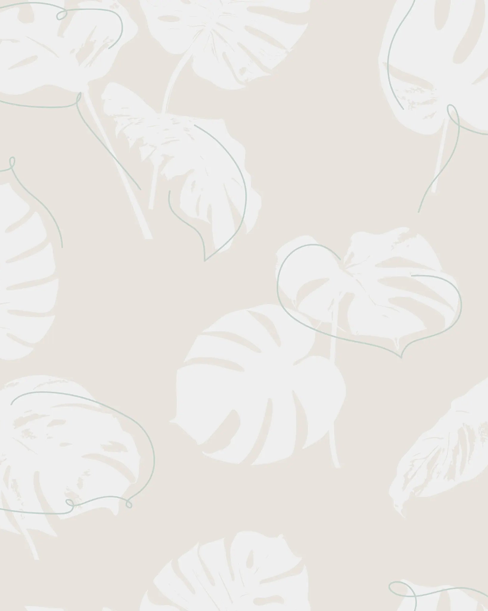 White monstera leaf pattern on a beige background