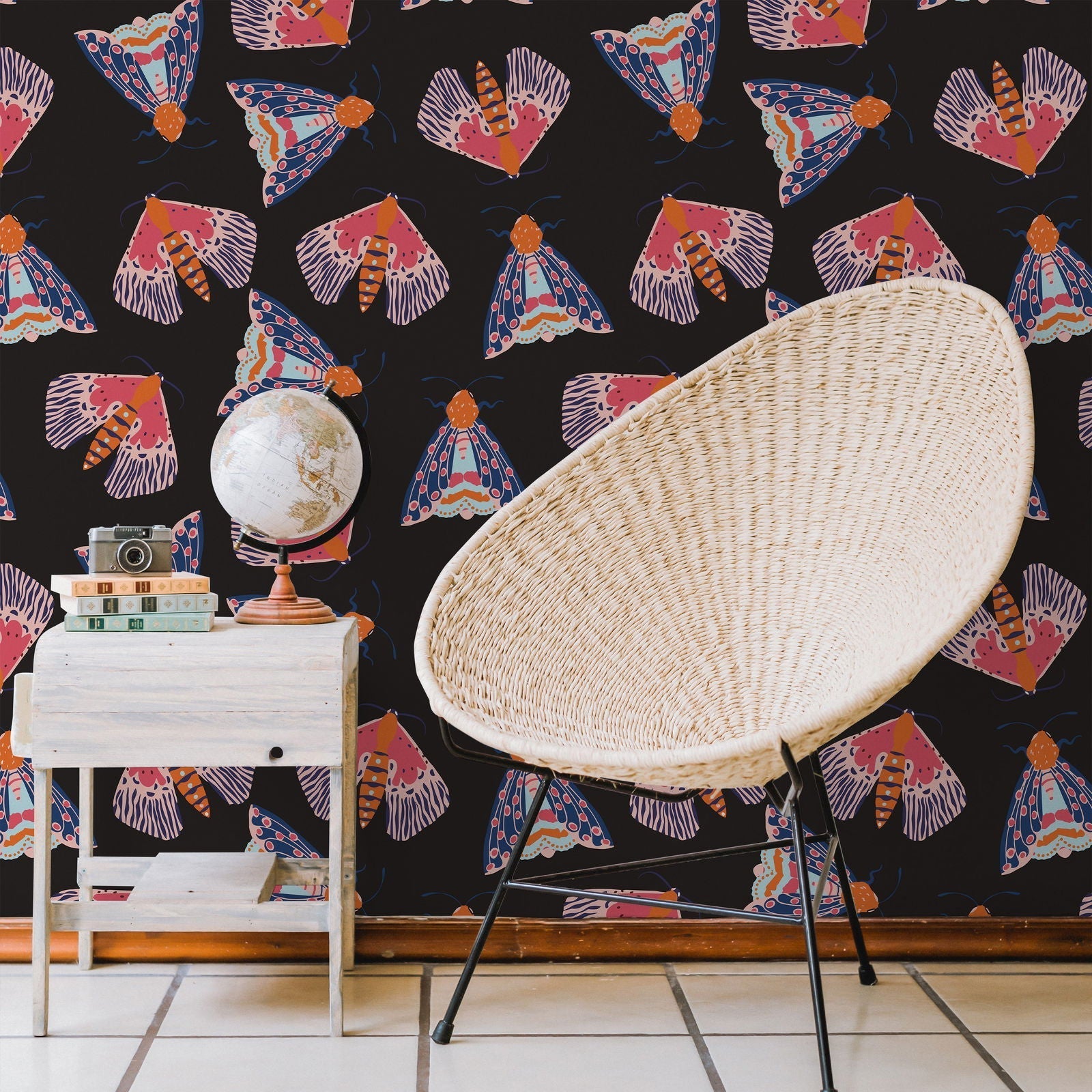 Moonlit Moth Peel and Stick Wallpaper, Removable Wallpaper, Traditional Wallpaper | DeccoPrint