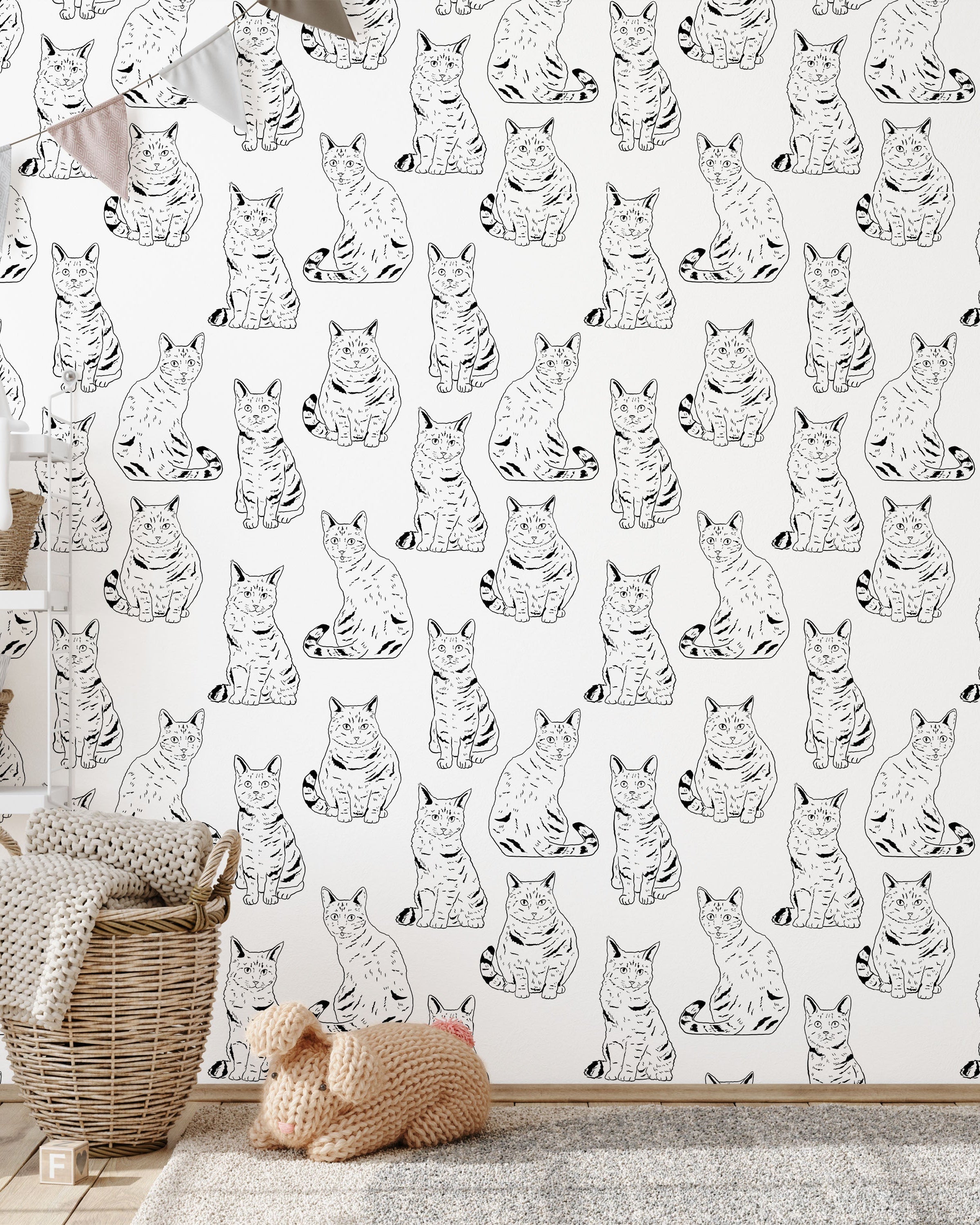Those Cats Peel and Stick Wallpaper, Removable Wallpaper, Traditional Wallpaper - Black | DeccoPrint