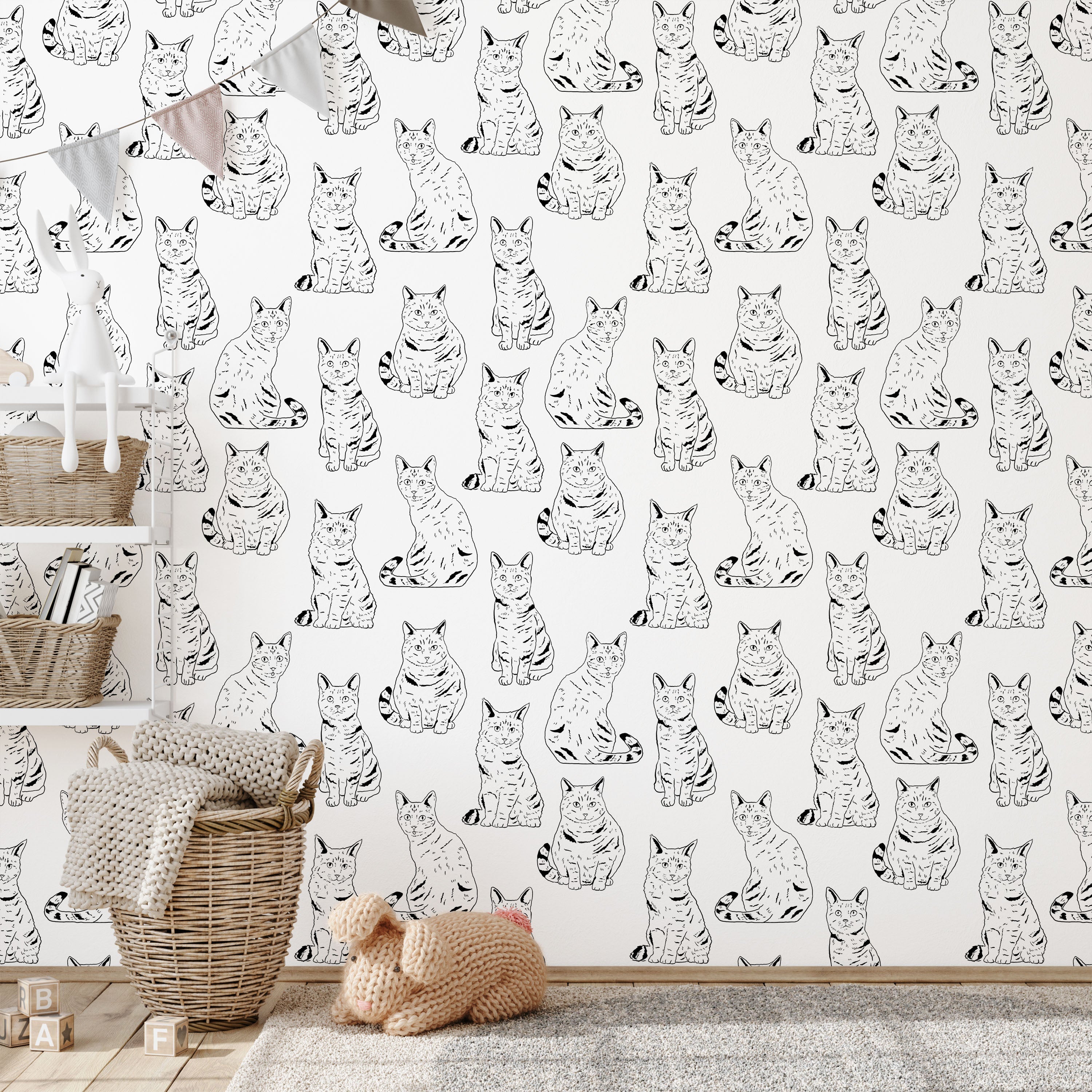 Those Cats Peel and Stick Wallpaper, Removable Wallpaper, Traditional Wallpaper - Black | DeccoPrint