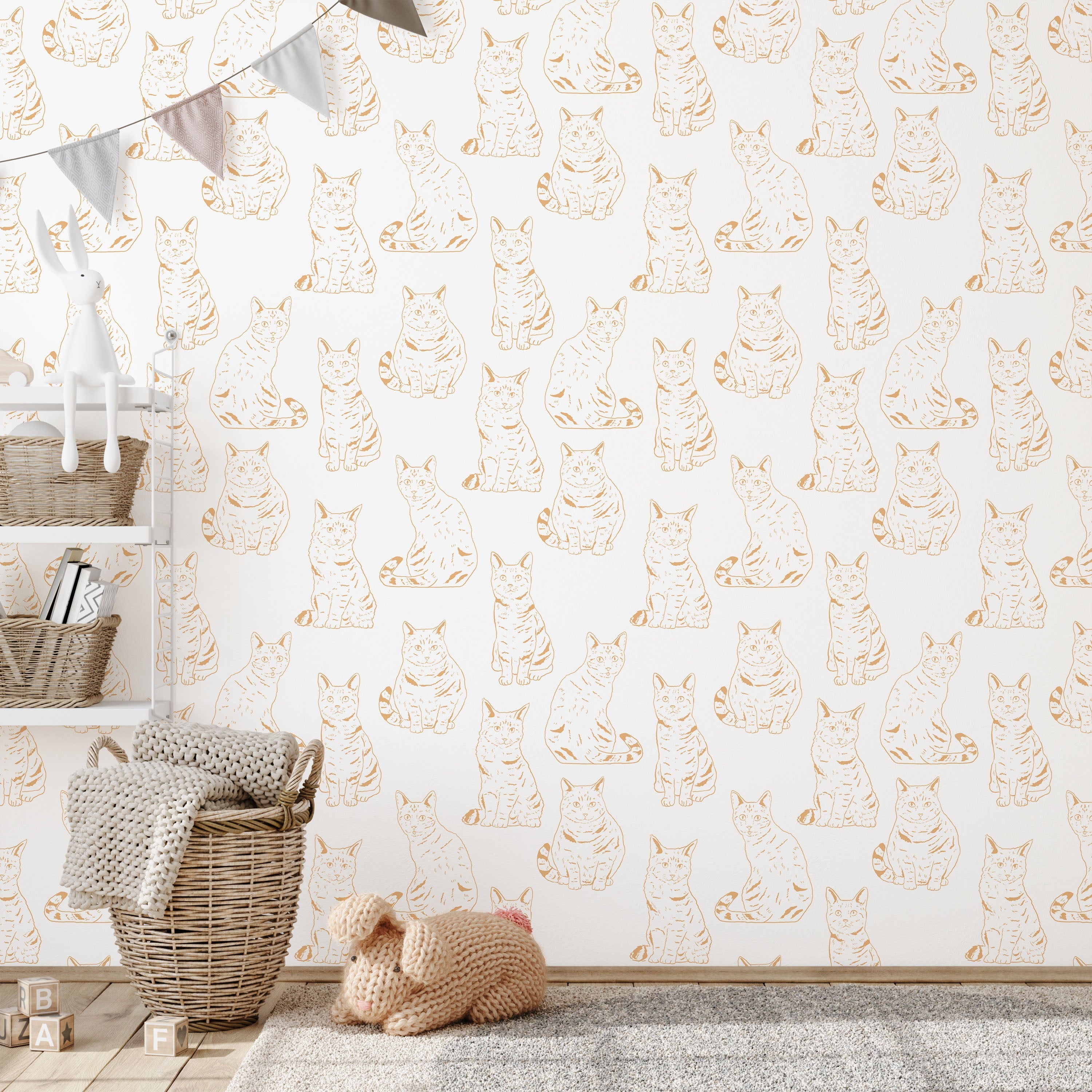 Those Cats Peel and Stick Wallpaper, Removable Wallpaper, Traditional Wallpaper - Orange | DeccoPrint