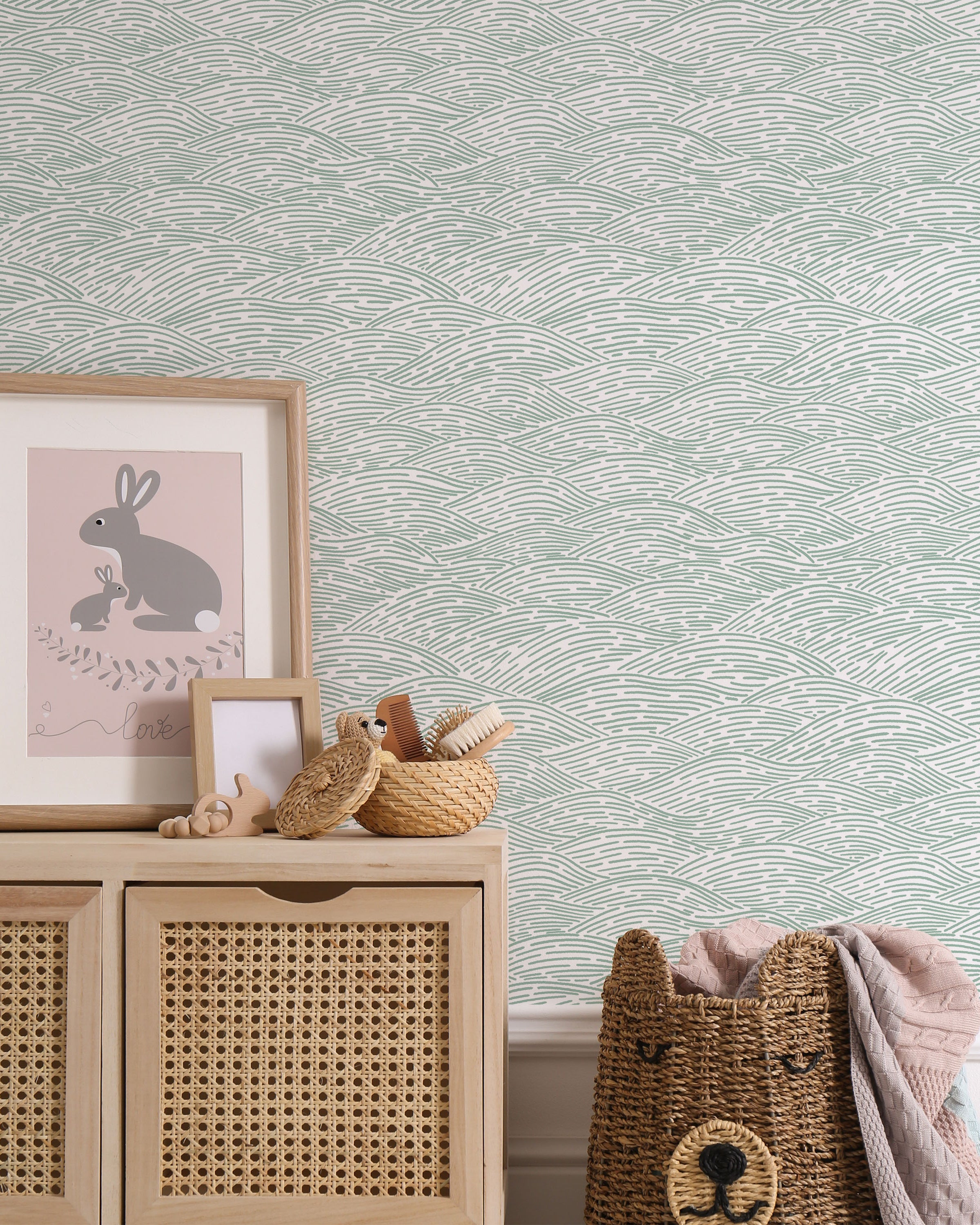 Calm Waves Peel and Stick Wallpaper, Removable Wallpaper, Traditional Wallpaper - Soft Sage | DeccoPrint