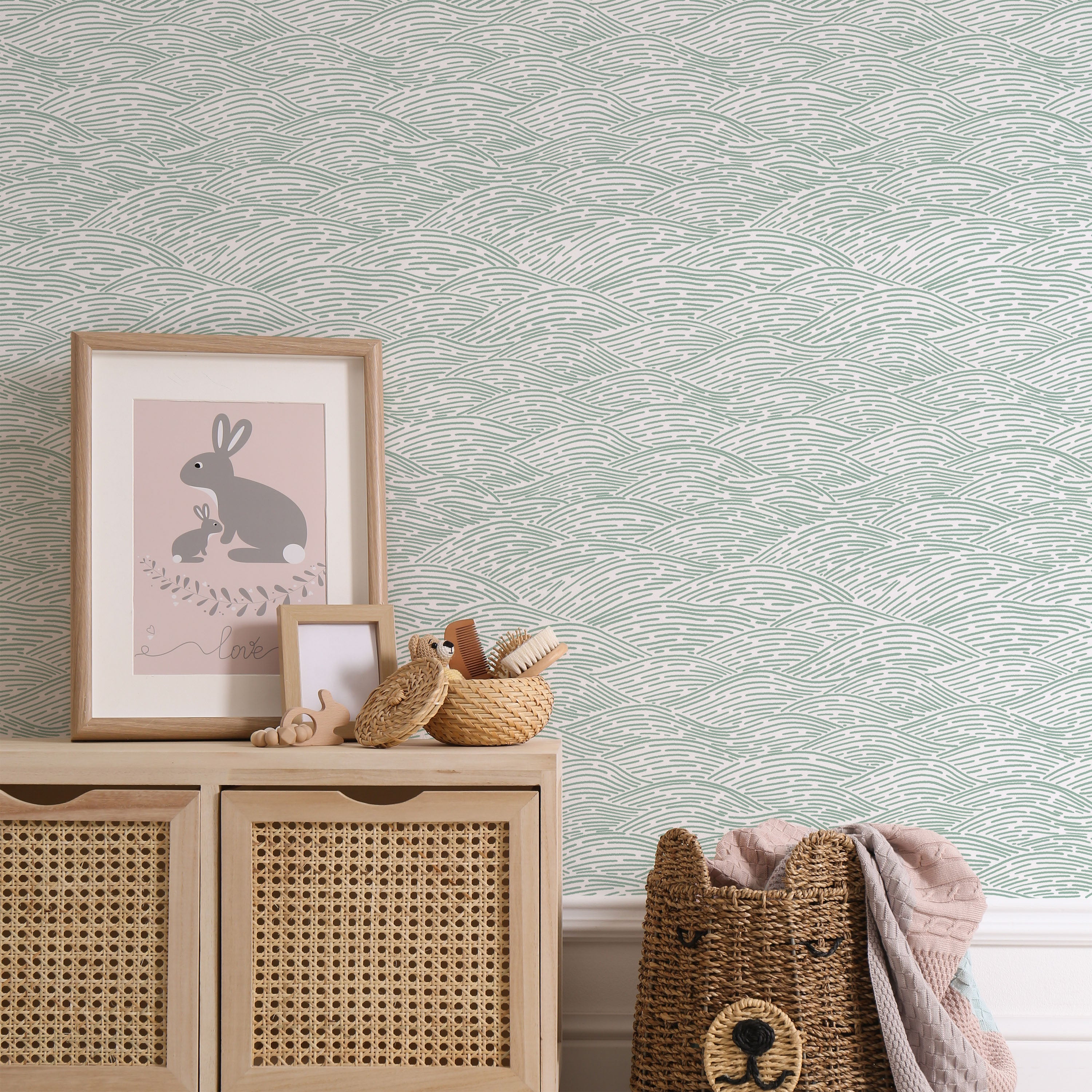Calm Waves Peel and Stick Wallpaper, Removable Wallpaper, Traditional Wallpaper - Soft Sage | DeccoPrint