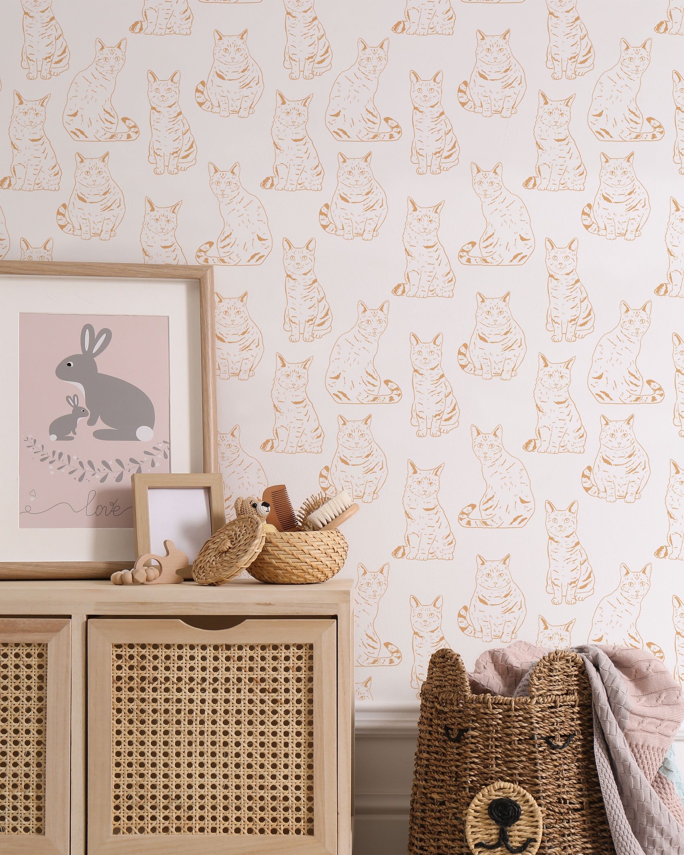Those Cats Peel and Stick Wallpaper, Removable Wallpaper, Traditional Wallpaper - Orange | DeccoPrint