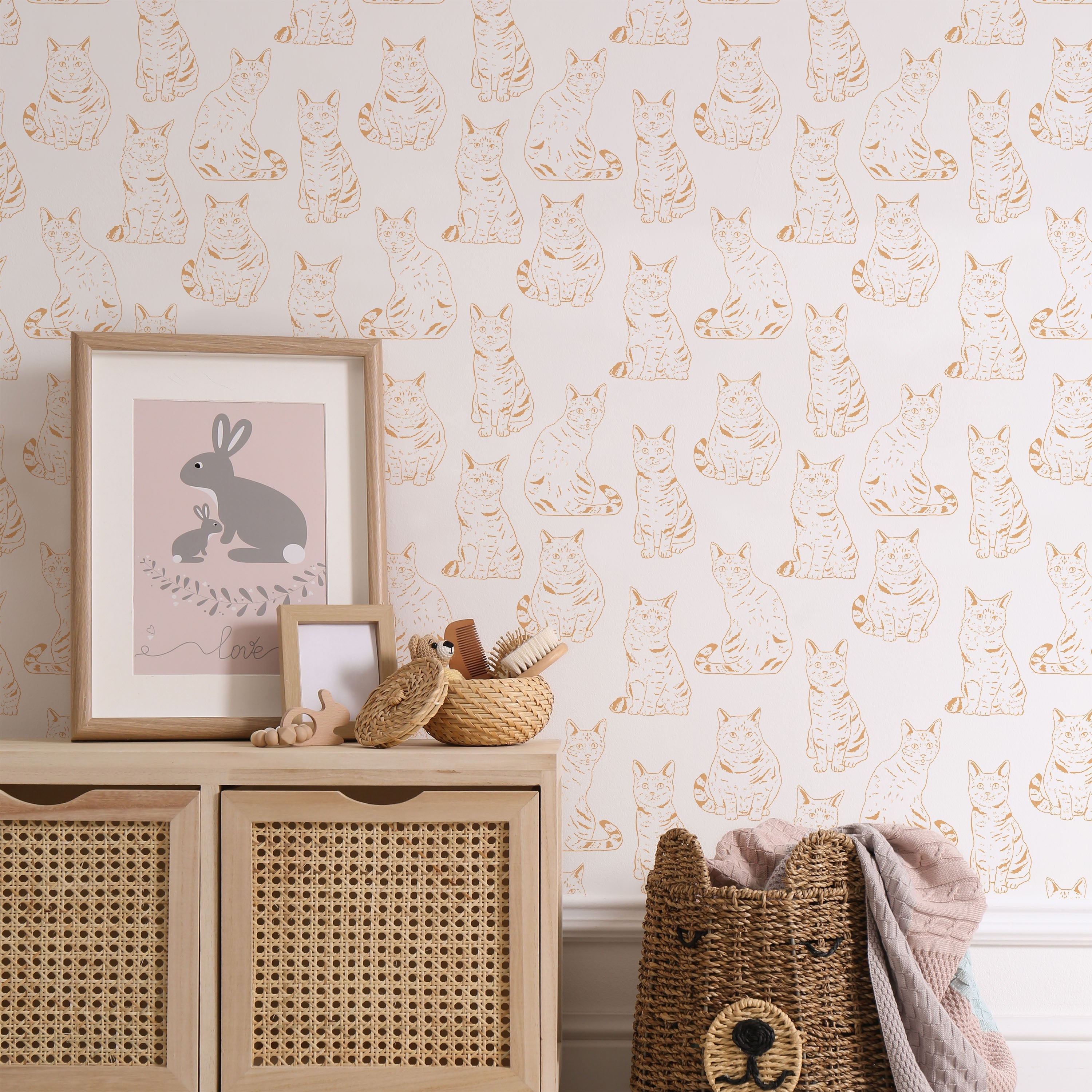 Those Cats Peel and Stick Wallpaper, Removable Wallpaper, Traditional Wallpaper - Orange | DeccoPrint