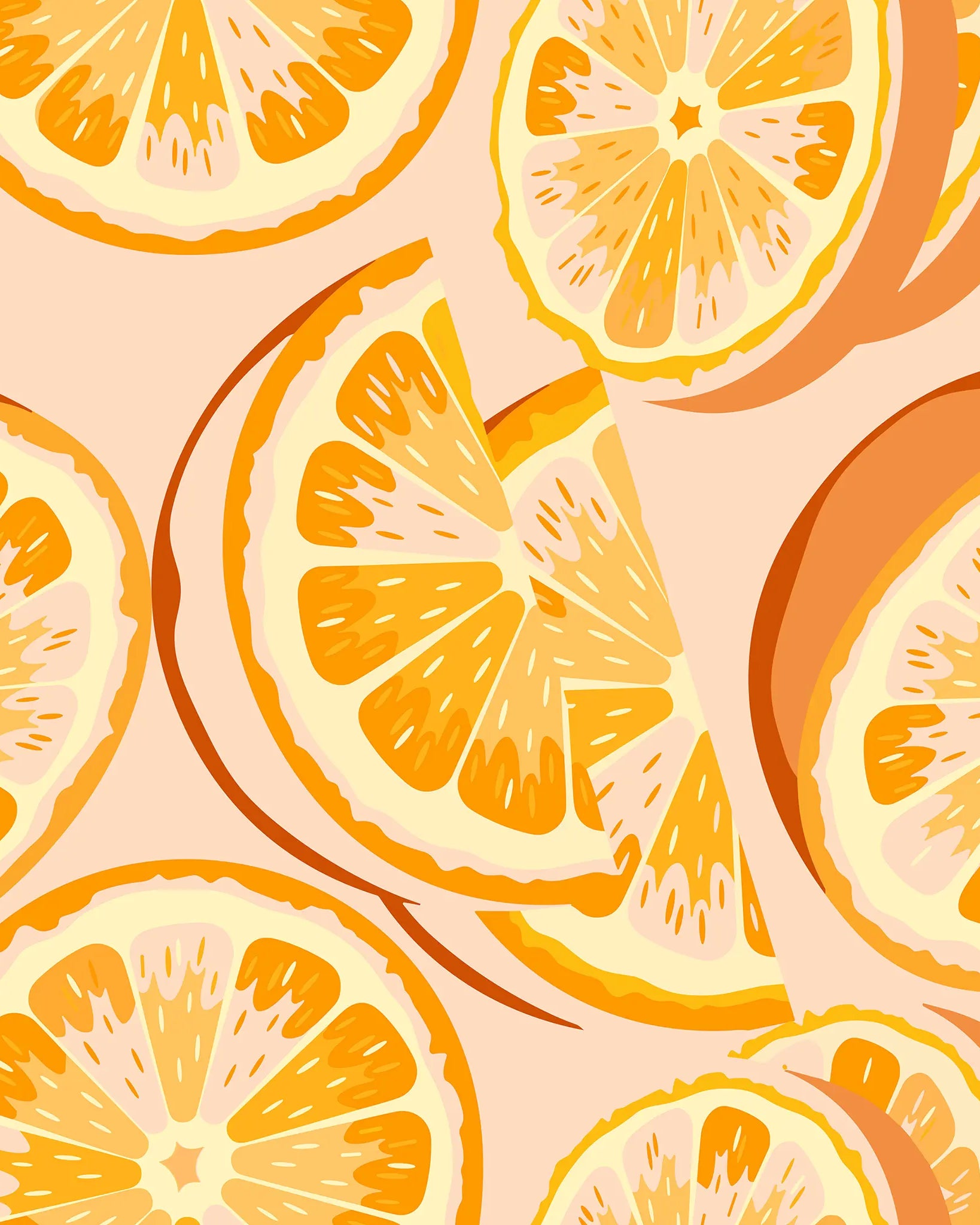 Pattern of sliced oranges on a pink background