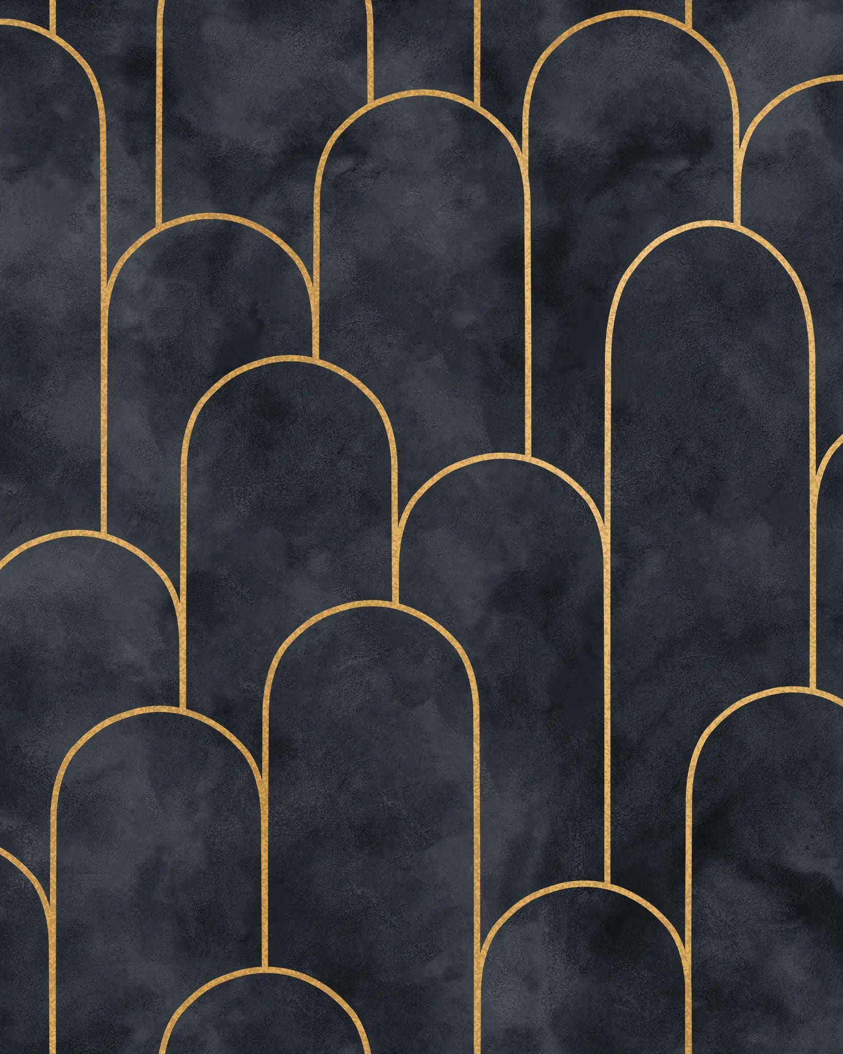 Gold geometric arch pattern on a dark textured background