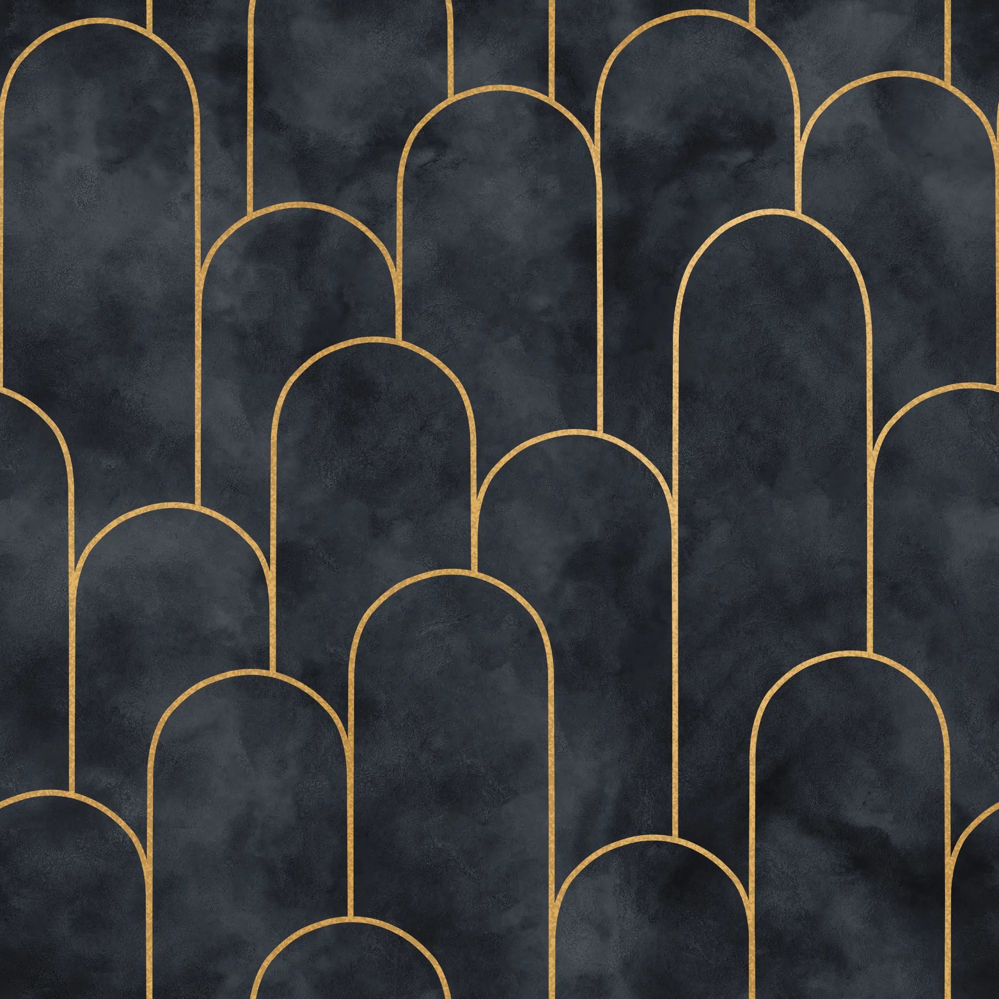 Gold geometric arch pattern on a dark textured background