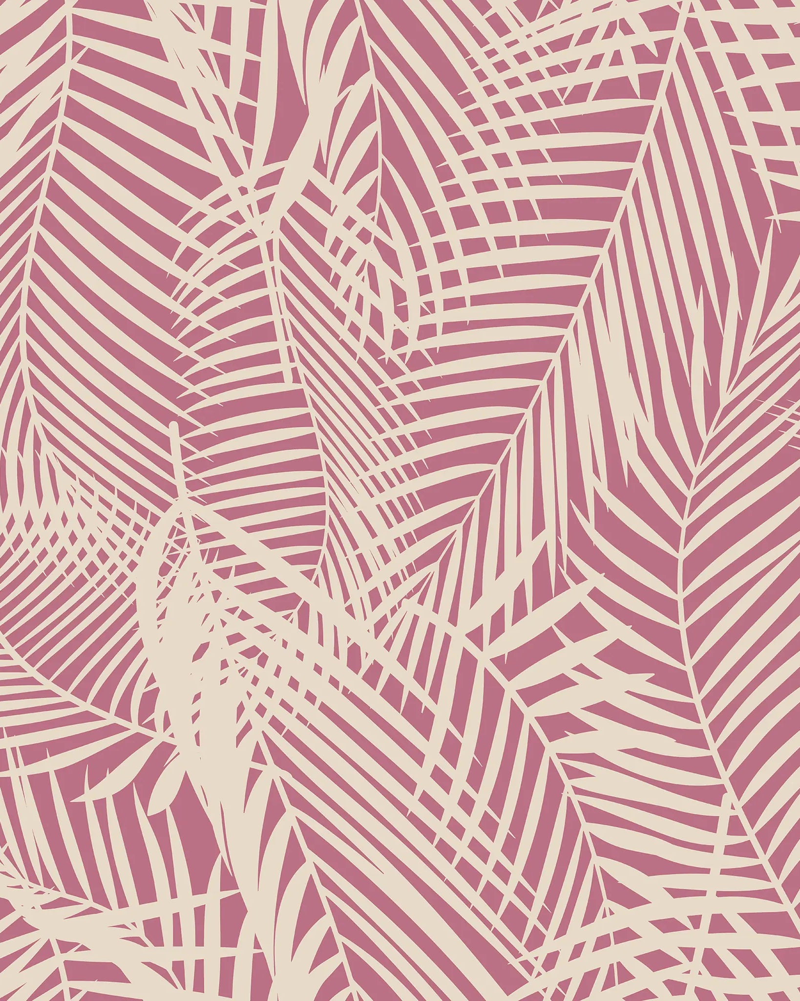 Pattern of palm leaves in beige on a pink background
