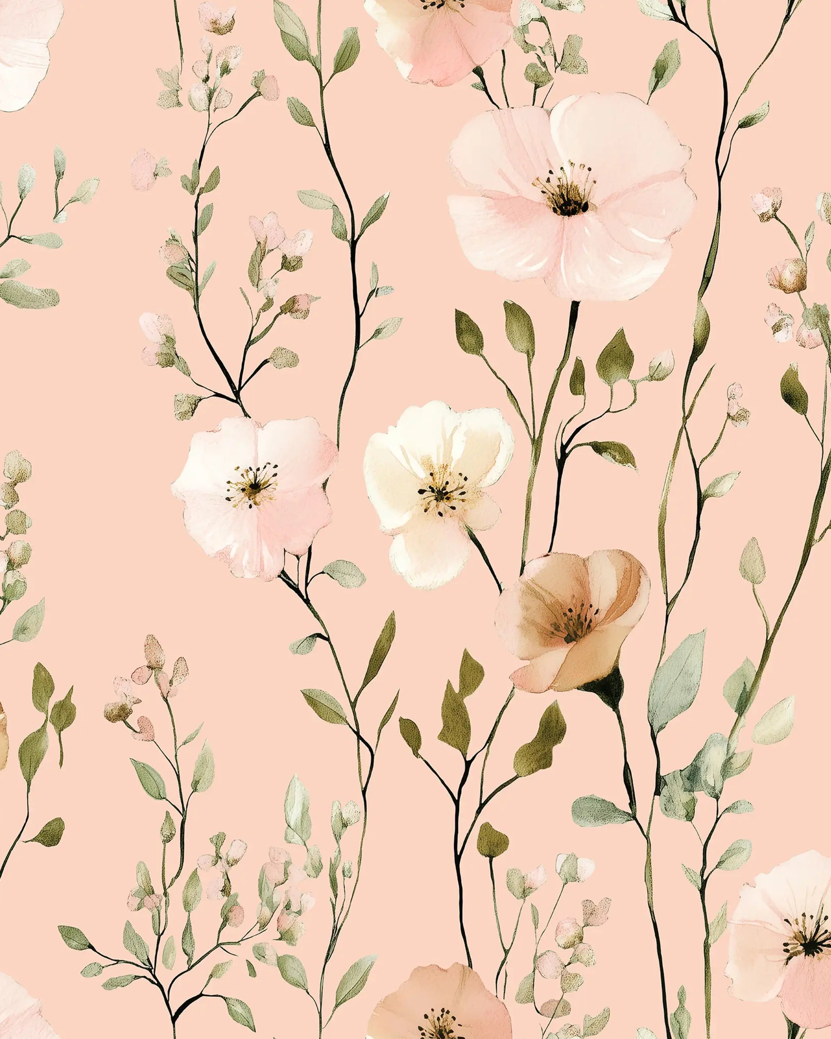 Floral pattern with pink and white flowers on a light pink background