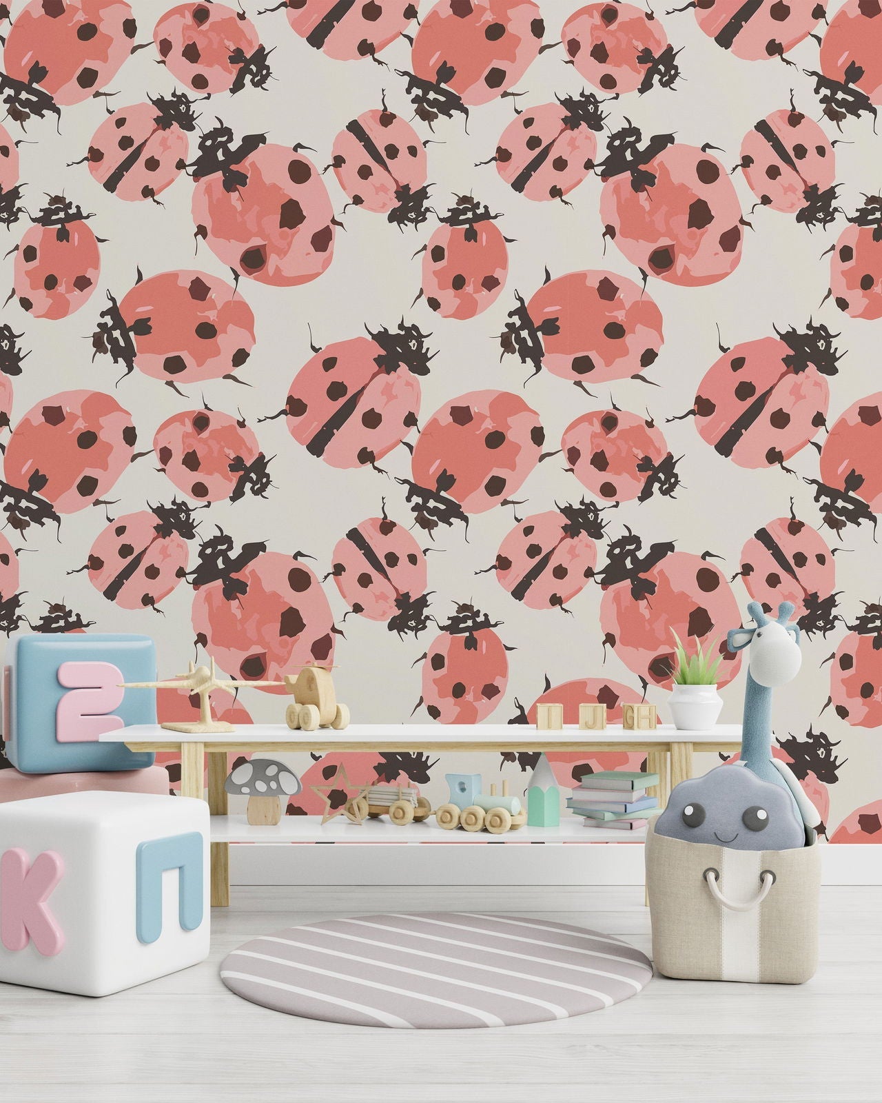 Pink Ladybug Peel and Stick Wallpaper, Removable Wallpaper, Traditional Wallpaper | DeccoPrint